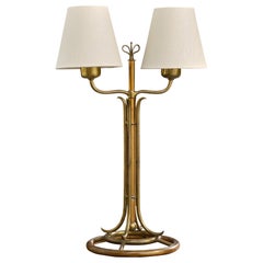 Italian Designer, Table Lamp, Brass, Copper, Fabric, Italy, 1940s