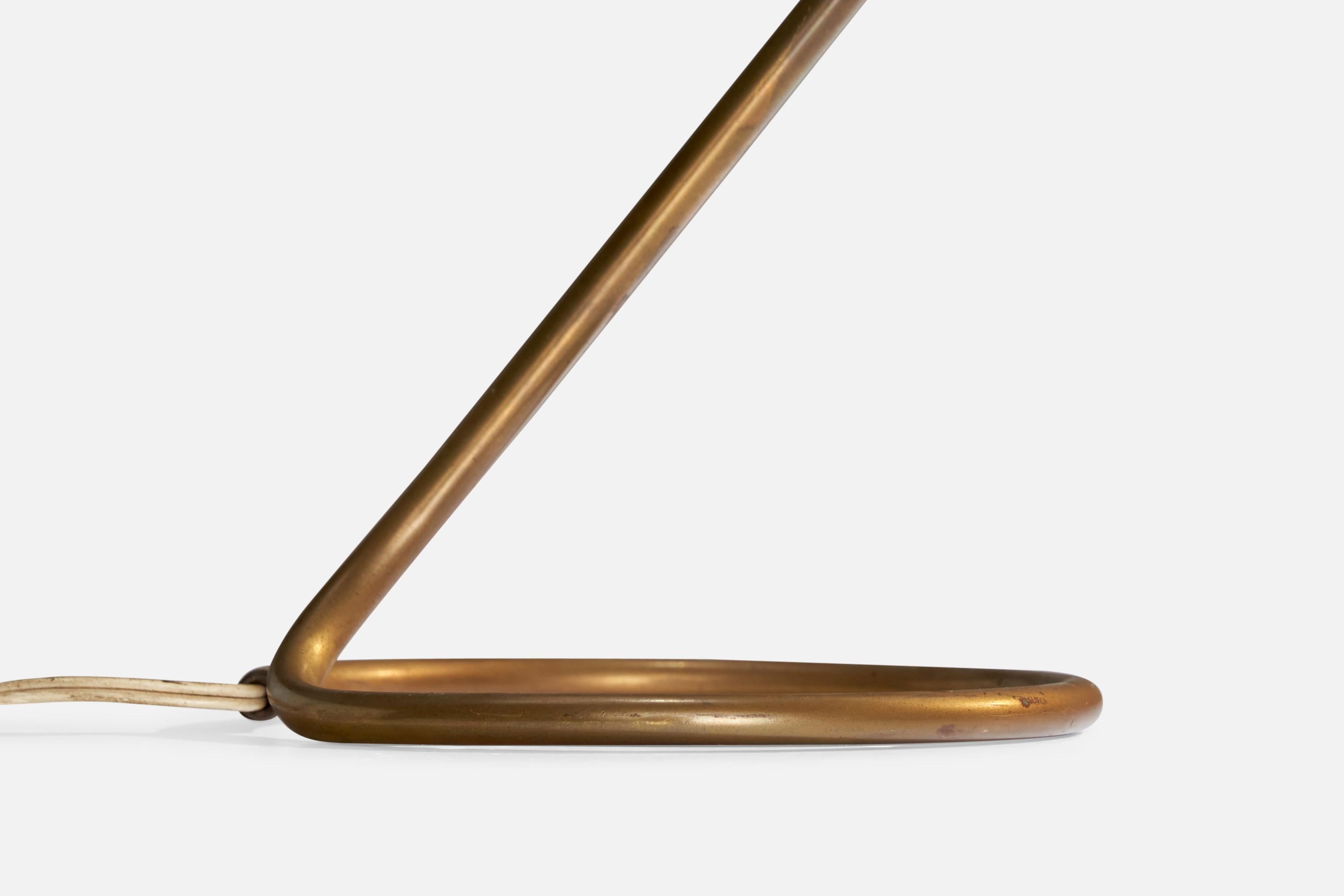 Italienische Designerin, Tischlampe, Messing, Stoff, Italien, 1940er Jahre im Angebot 4