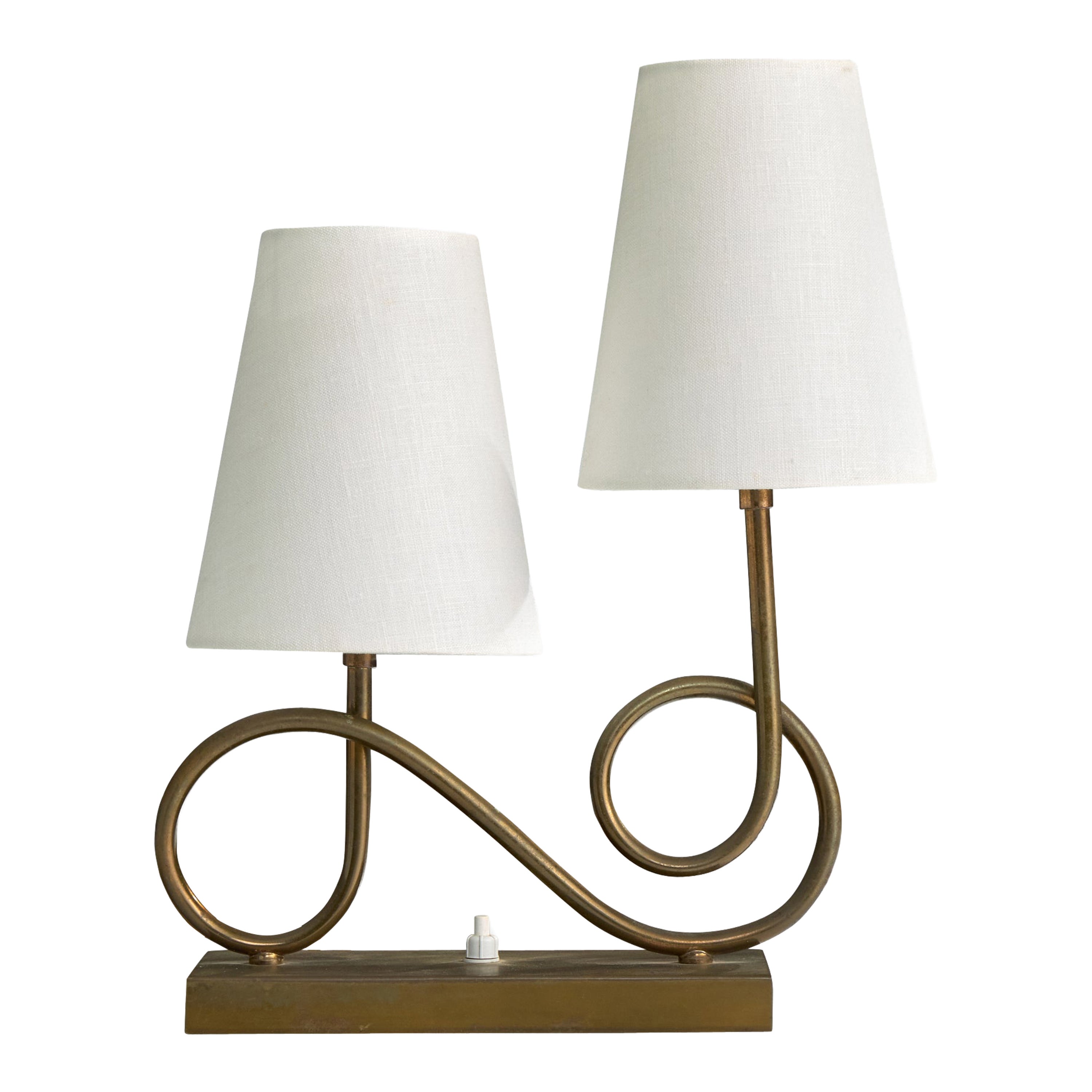 Italian Designer, Table Lamp, Brass, Fabric, Italy, 1950s