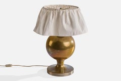 Designer italien, lampe de table, laiton, tissu, Italie, années 1970