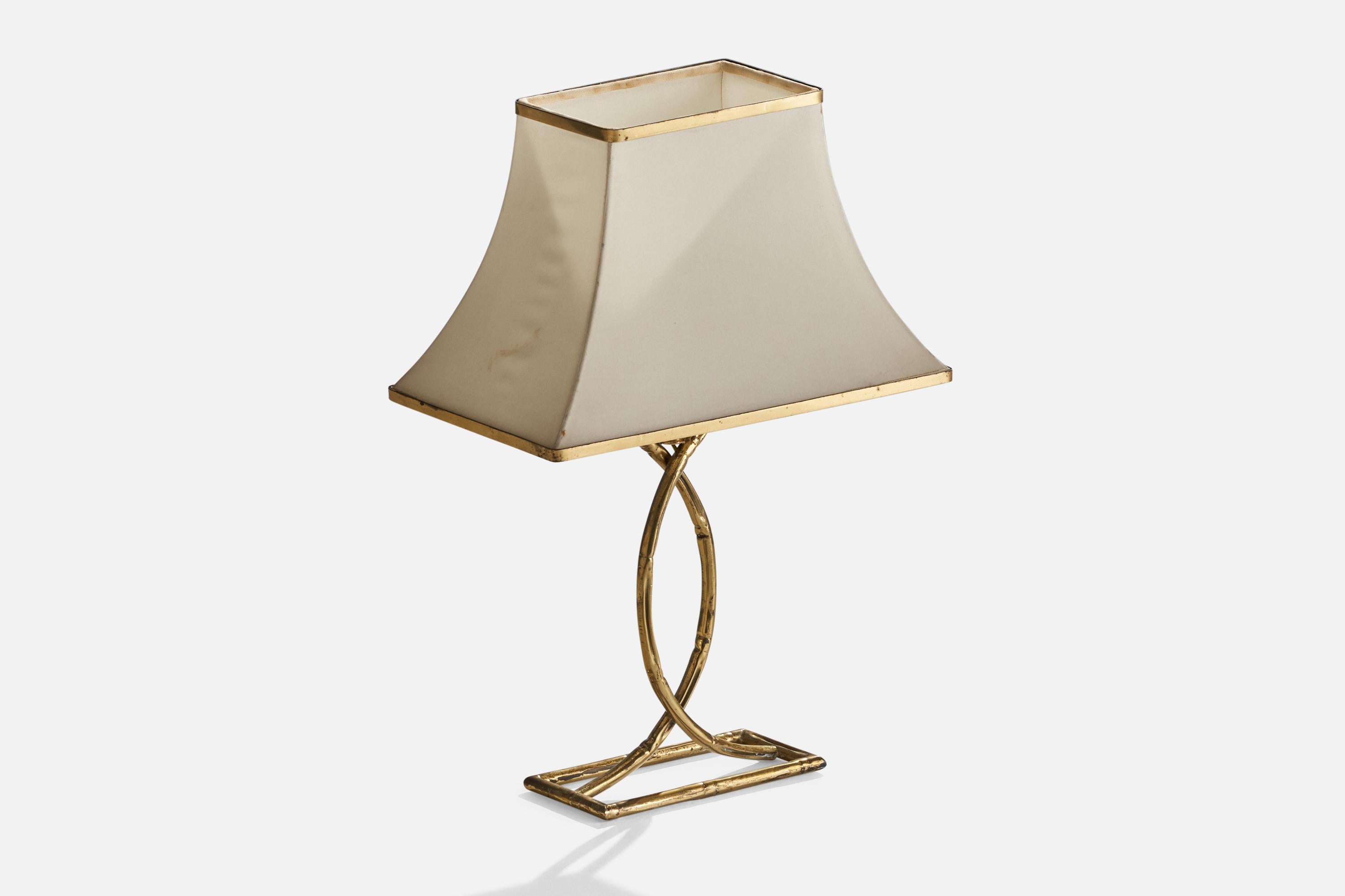 Late 20th Century Italian Designer, Table Lamp, Brass, Fabric, Italy, 1970s For Sale