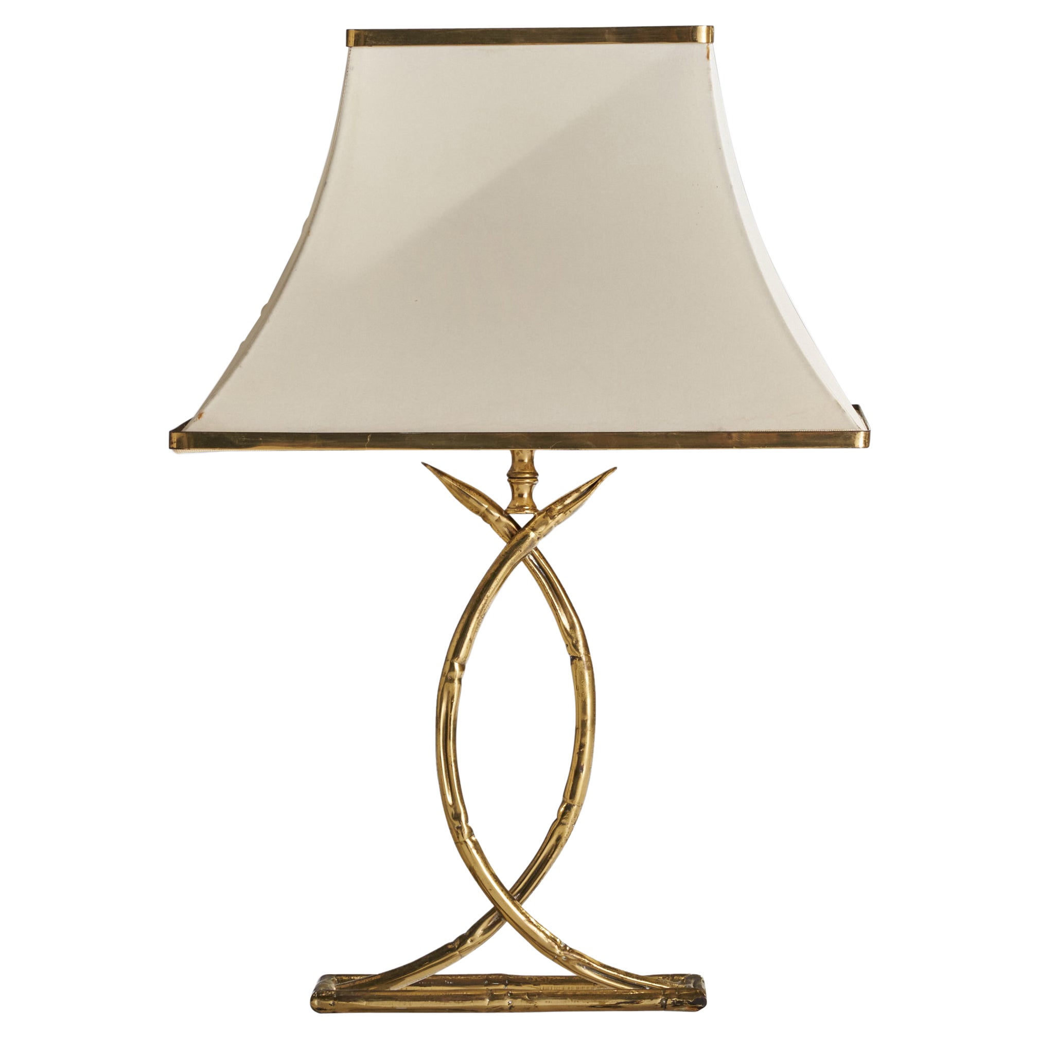 Italian Designer, Table Lamp, Brass, Fabric, Italy, 1970s