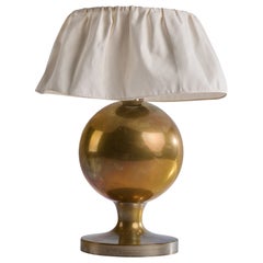 Designer italien, lampe de table, laiton, tissu, Italie, années 1970
