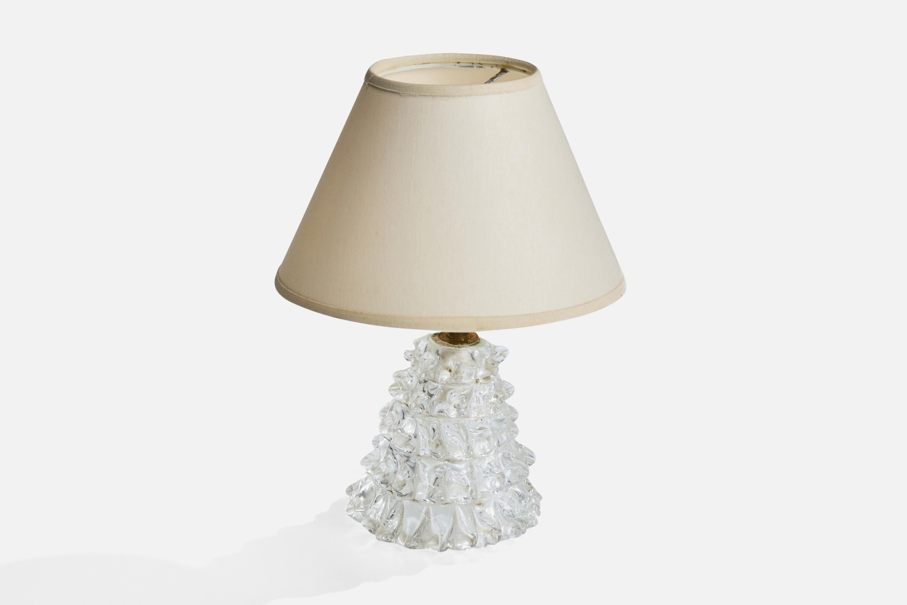 Diseñador italiano, lámpara de mesa, latón, cristal, tela, Italia, años 40 Moderno de mediados de siglo en venta