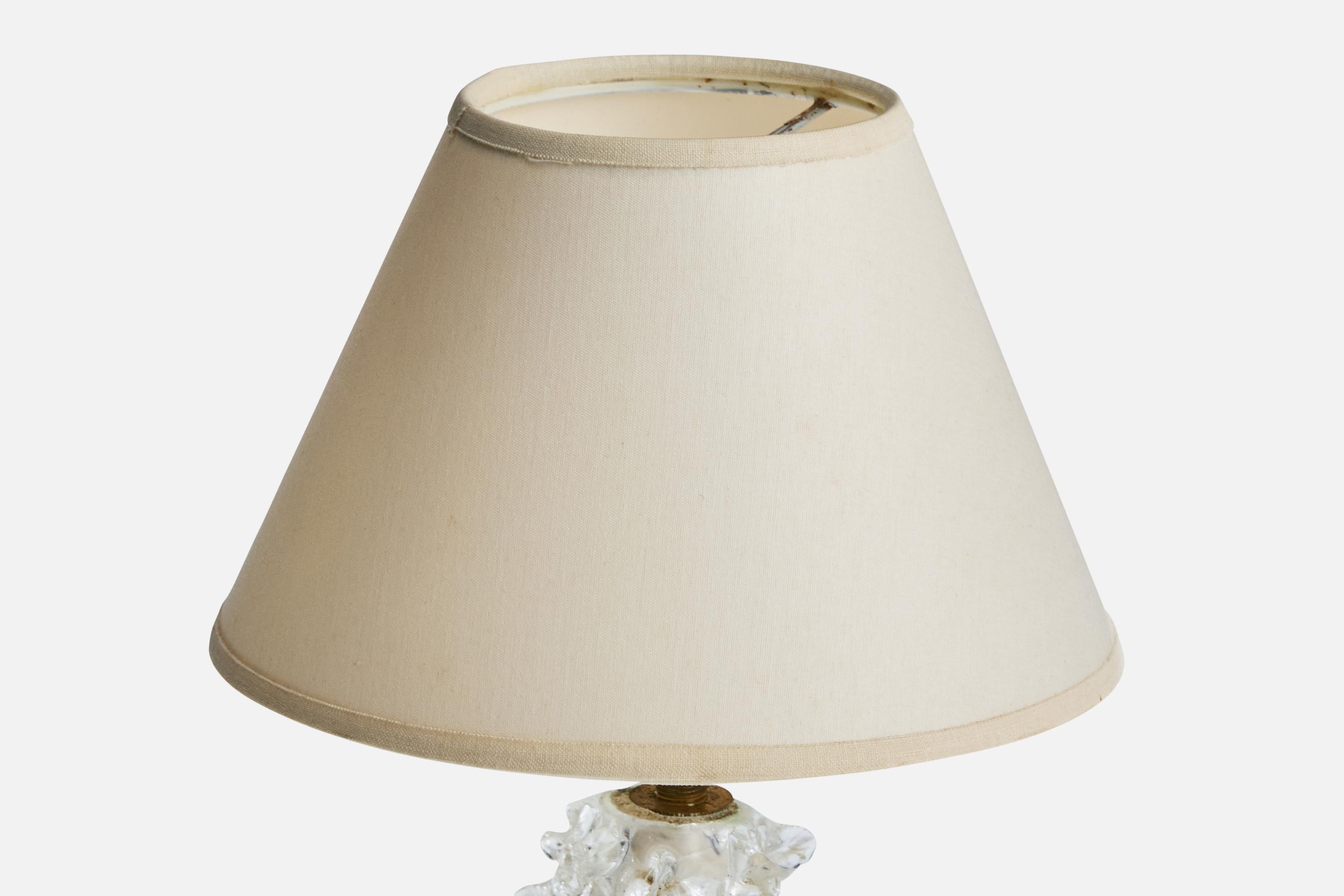 Diseñador italiano, lámpara de mesa, latón, cristal, tela, Italia, años 40 Italiano en venta