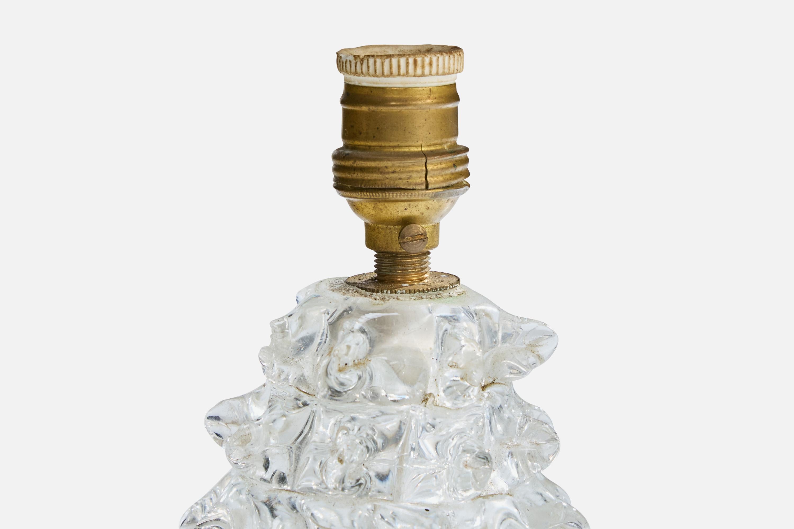 Diseñador italiano, lámpara de mesa, latón, cristal, tela, Italia, años 40 mediados del siglo XX en venta