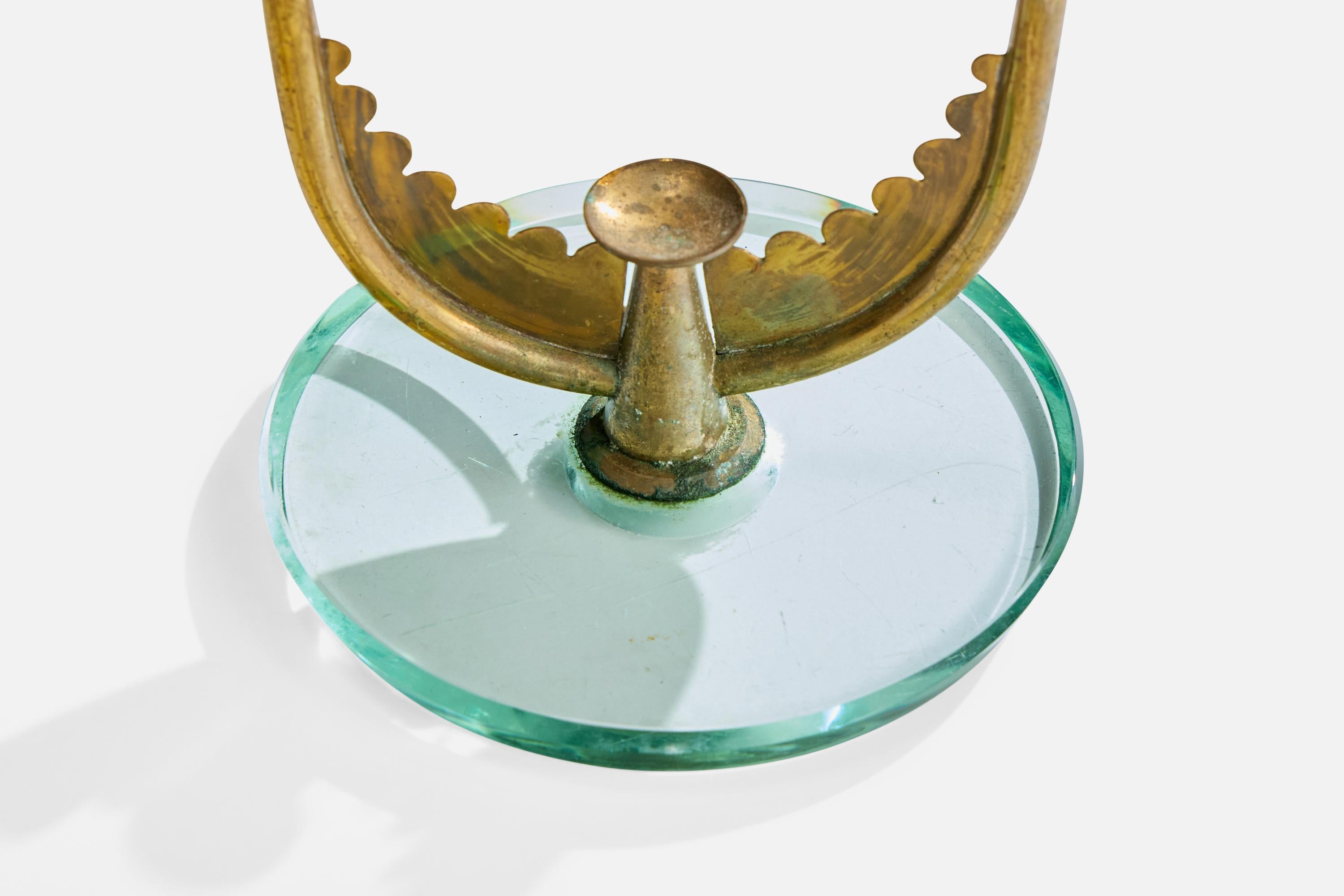 Designer italien, lampe de bureau, laiton, verre, tissu, Italie, années 1940 en vente 2