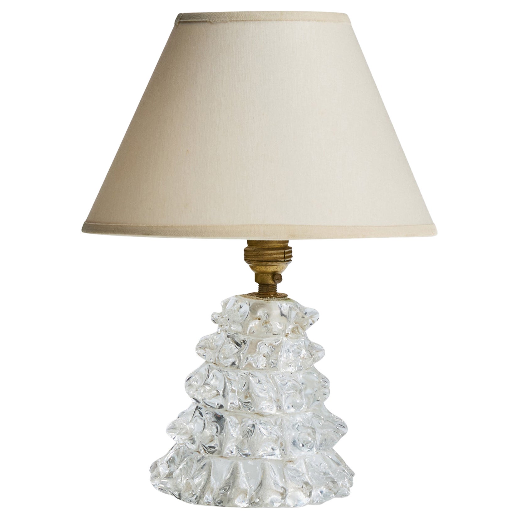 Diseñador italiano, lámpara de mesa, latón, cristal, tela, Italia, años 40