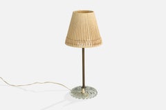 Italienische Designerin, Tischlampe, Messing, Glas, Stoff, Italien, 1950er Jahre