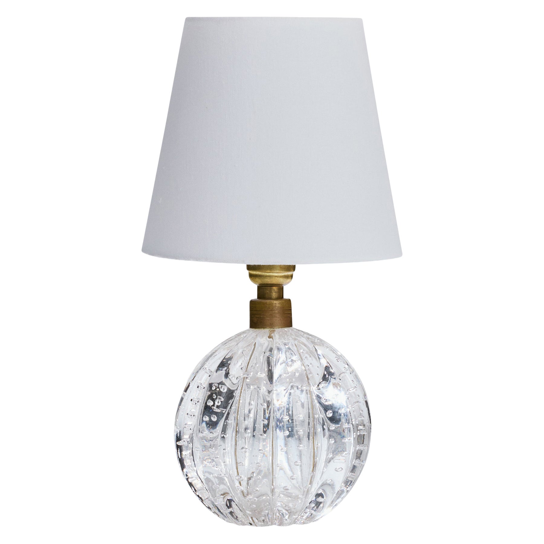 Italian Designer, Table Lamp, Brass, Glass, Fabric, Italy, 1950s