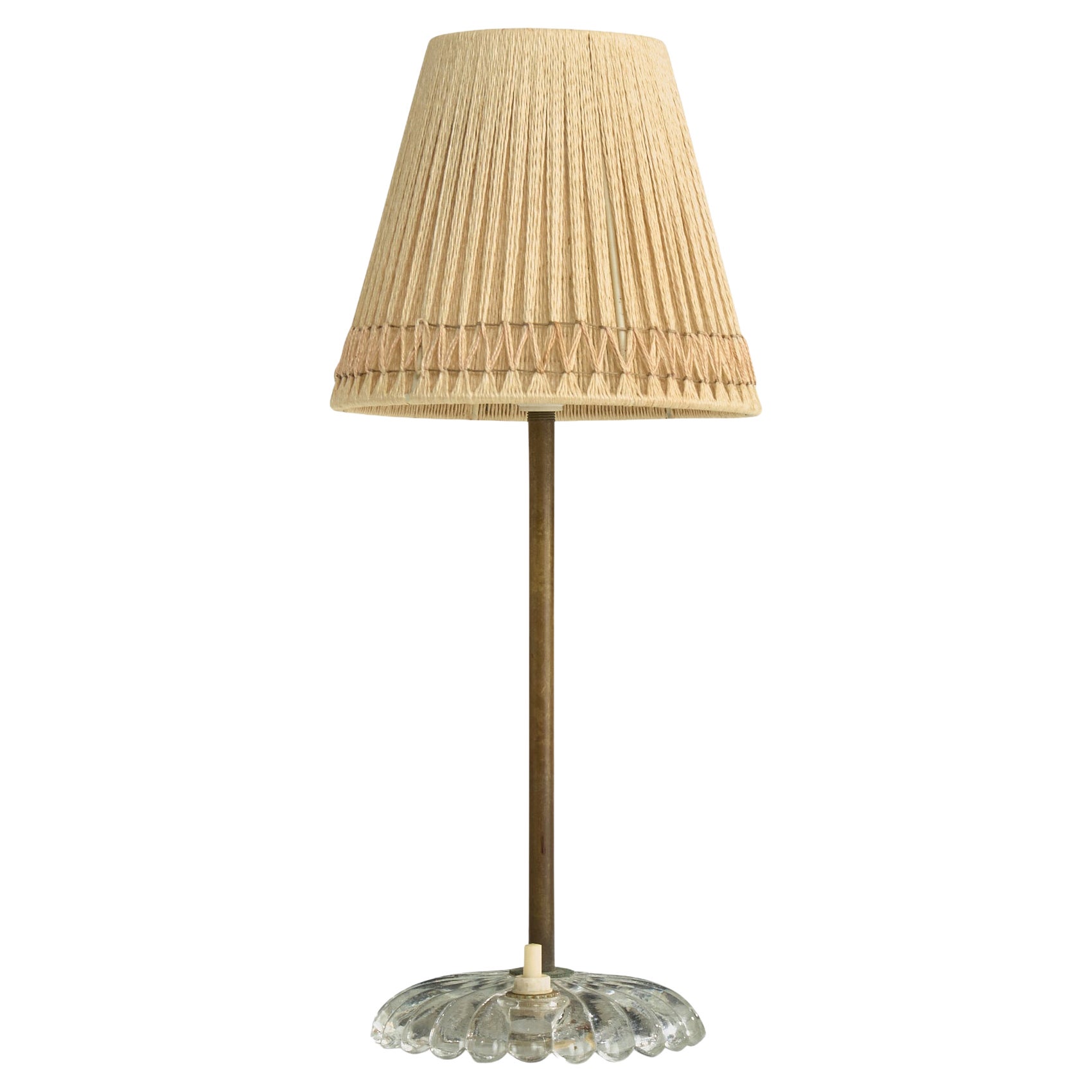 Italian Designer, Table Lamp, Brass, Glass, Fabric, Italy, 1950s
