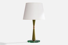 Diseñador italiano, Lámpara de mesa, Latón, Cristal, Fieltro, Italia, Años 50