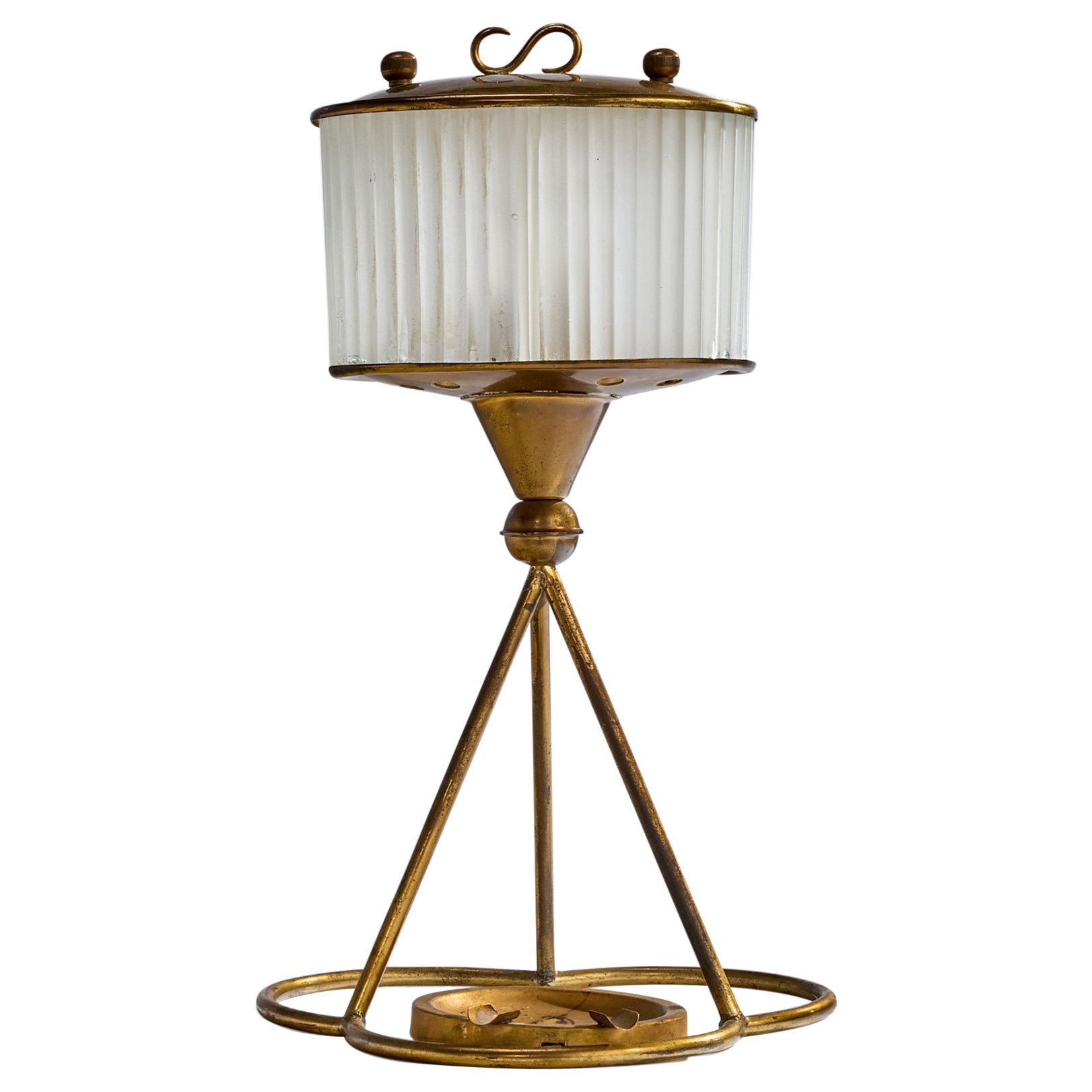 Diseñador italiano, lámpara de mesa, latón, cristal, Italia, años 1930