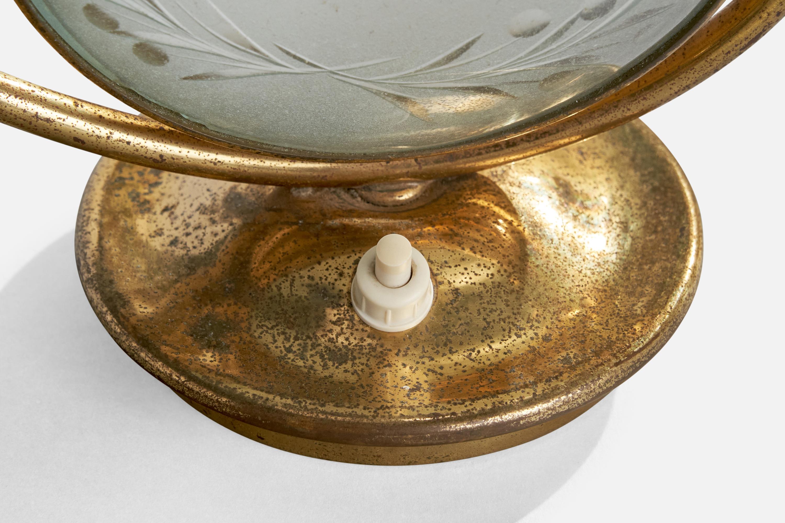 Créateur italien, lampe de bureau, laiton, verre, Italie, années 1940 en vente 4