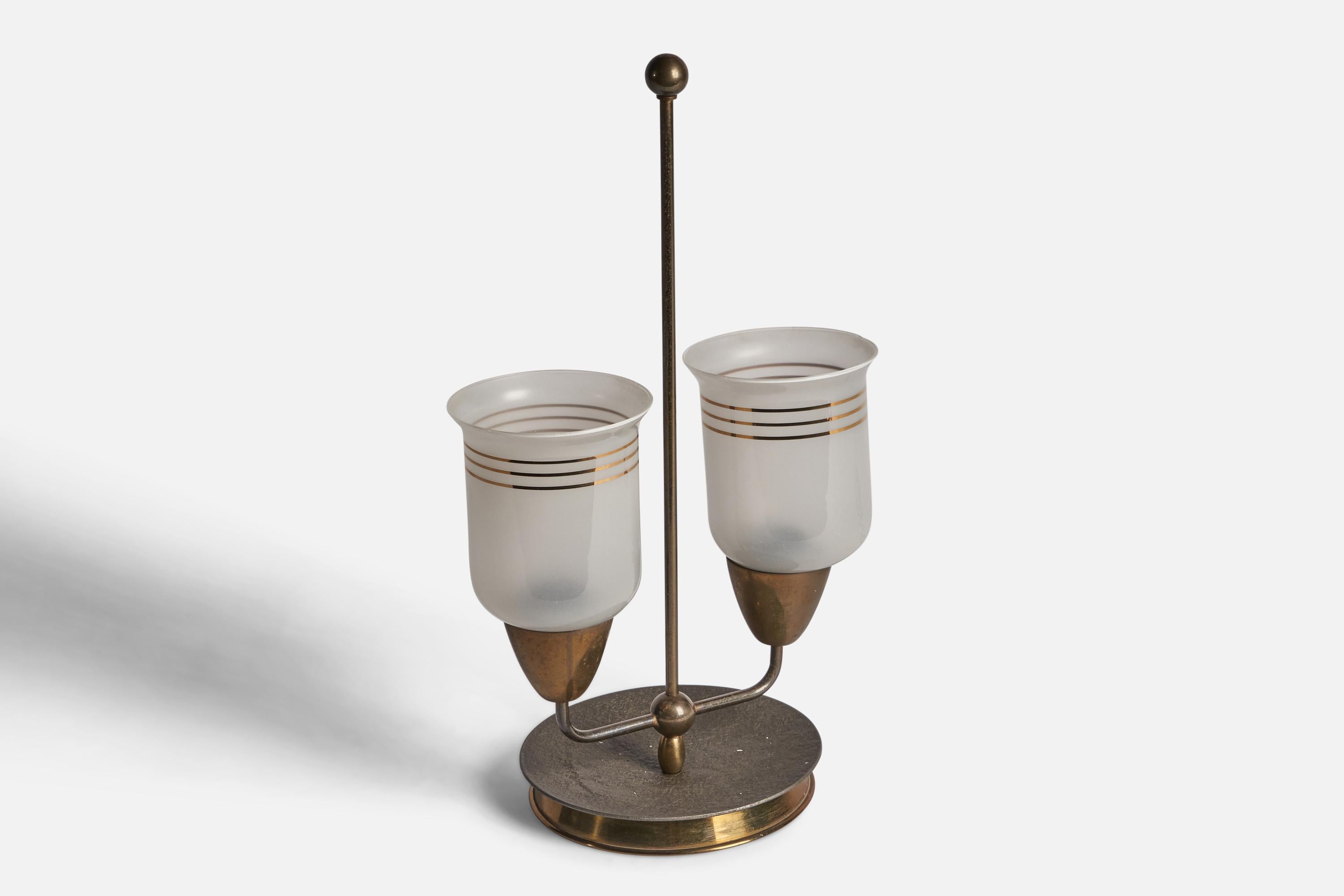 Modern Italian Designer, Table Lamp, Brass, Glass, Italy, 1940s For Sale