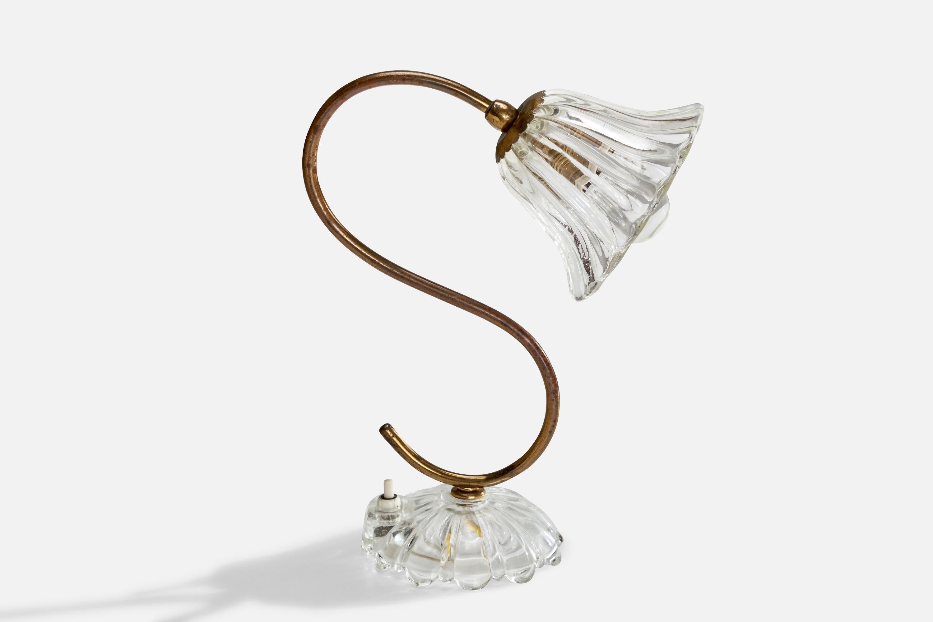 Italiano Lampada da tavolo di design italiano, ottone, vetro, Italia, anni '40
