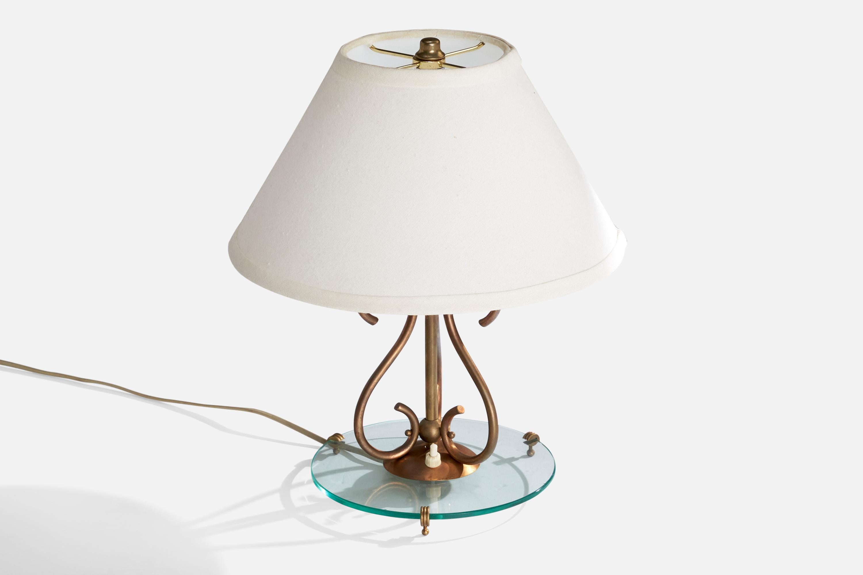 Italian Designer, Table Lamp, Brass, Glass, Italy, 1940s In Good Condition For Sale In High Point, NC