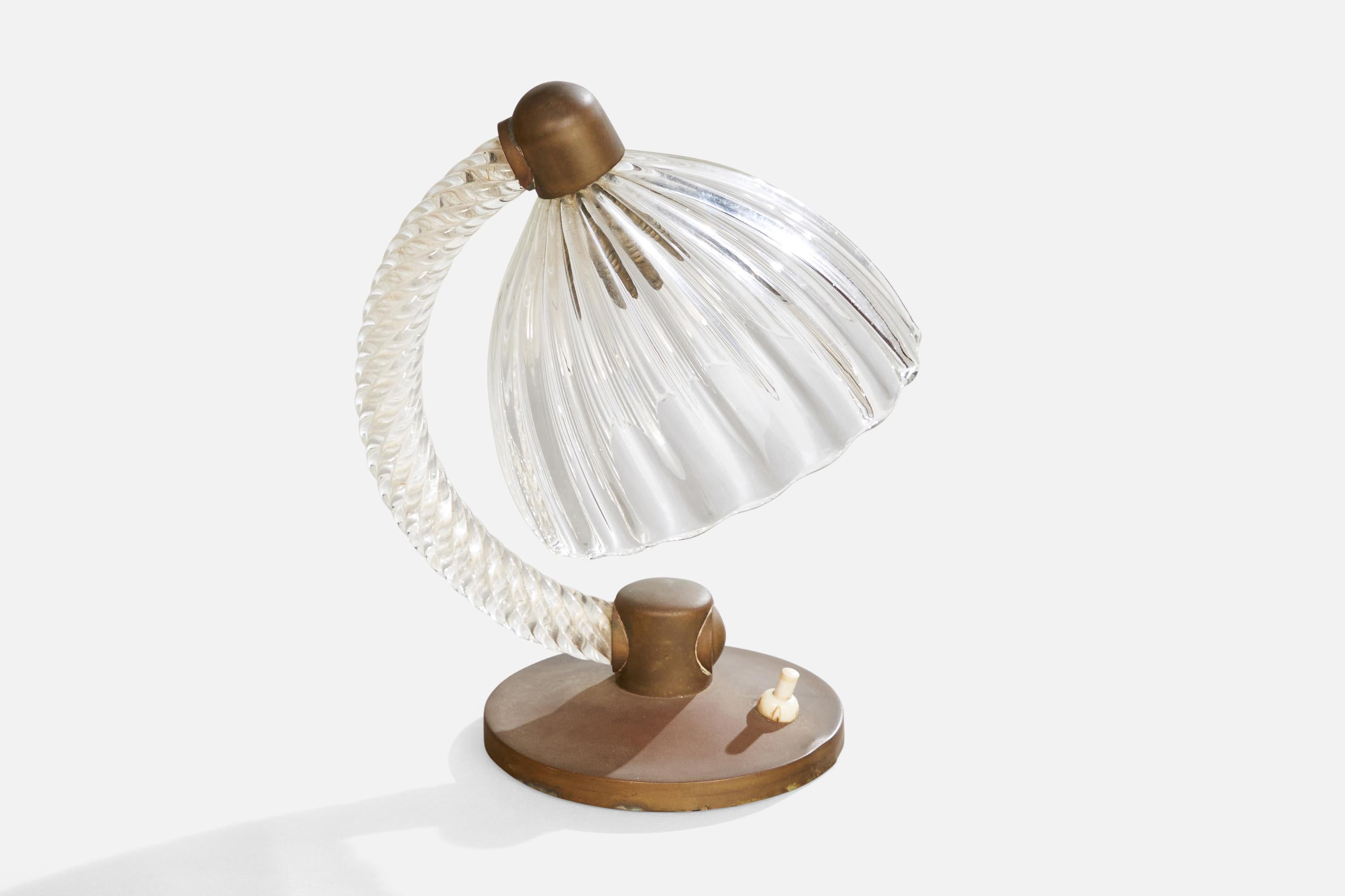 Italian Designer, Table Lamp, Brass, Glass, Italy, 1940s In Fair Condition For Sale In High Point, NC