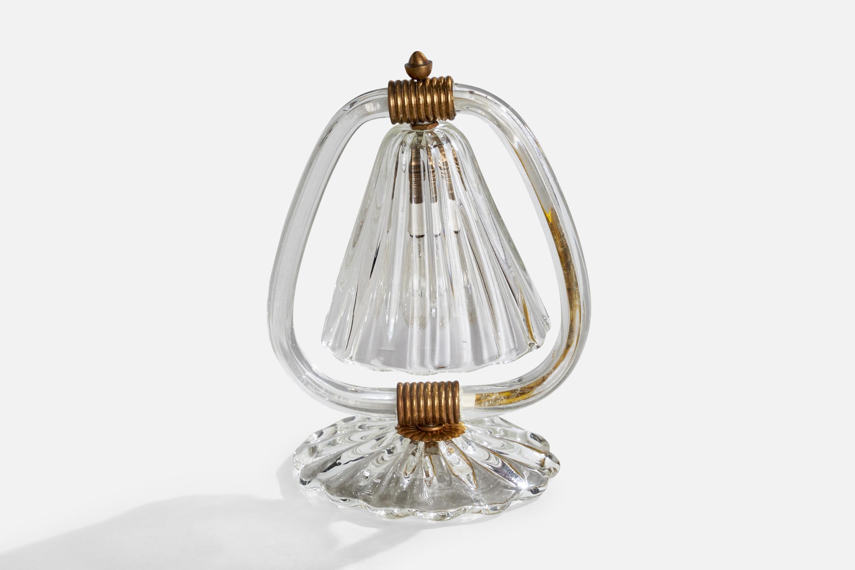 Créateur italien, lampe de bureau, laiton, verre, Italie, années 1940 Bon état à High Point, NC
