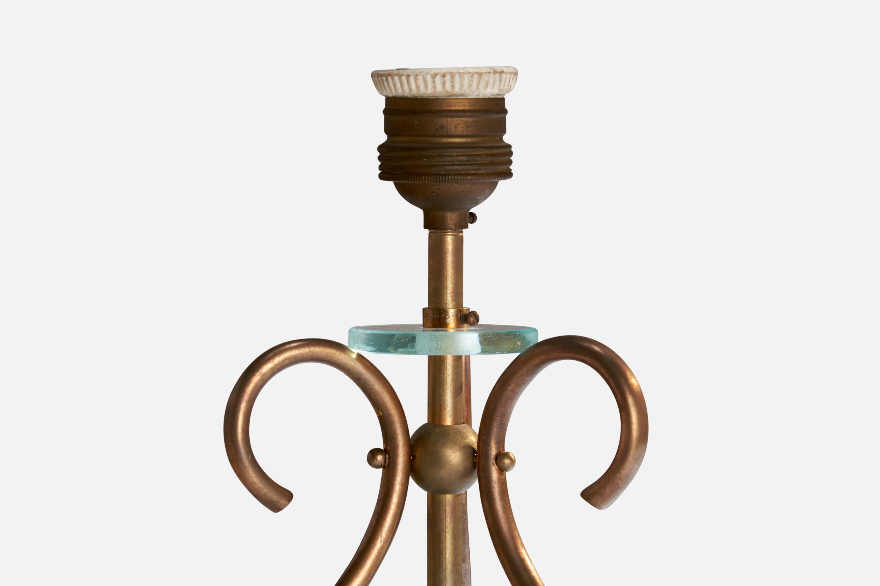 Mid-20th Century Italian Designer, Table Lamp, Brass, Glass, Italy, 1940s For Sale