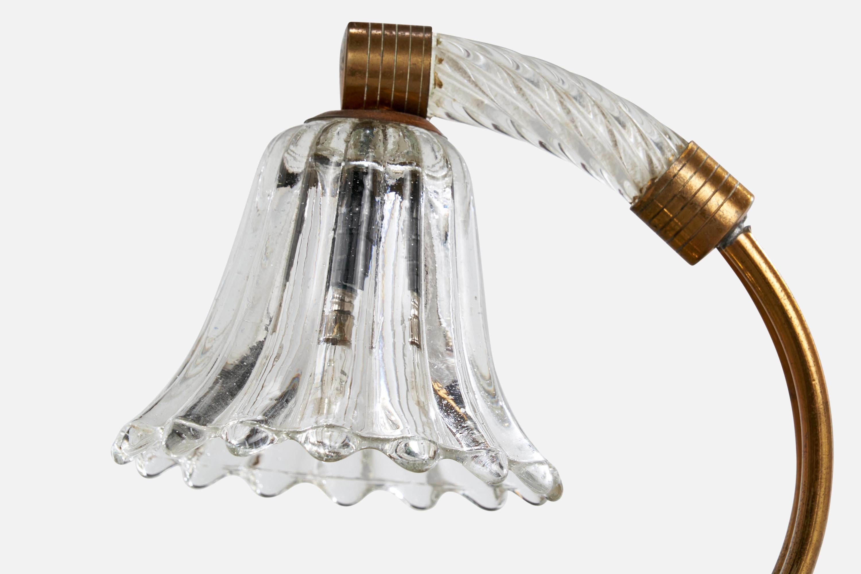 Mid-20th Century Italian Designer, Table Lamp, Brass, Glass, Italy, 1940s For Sale