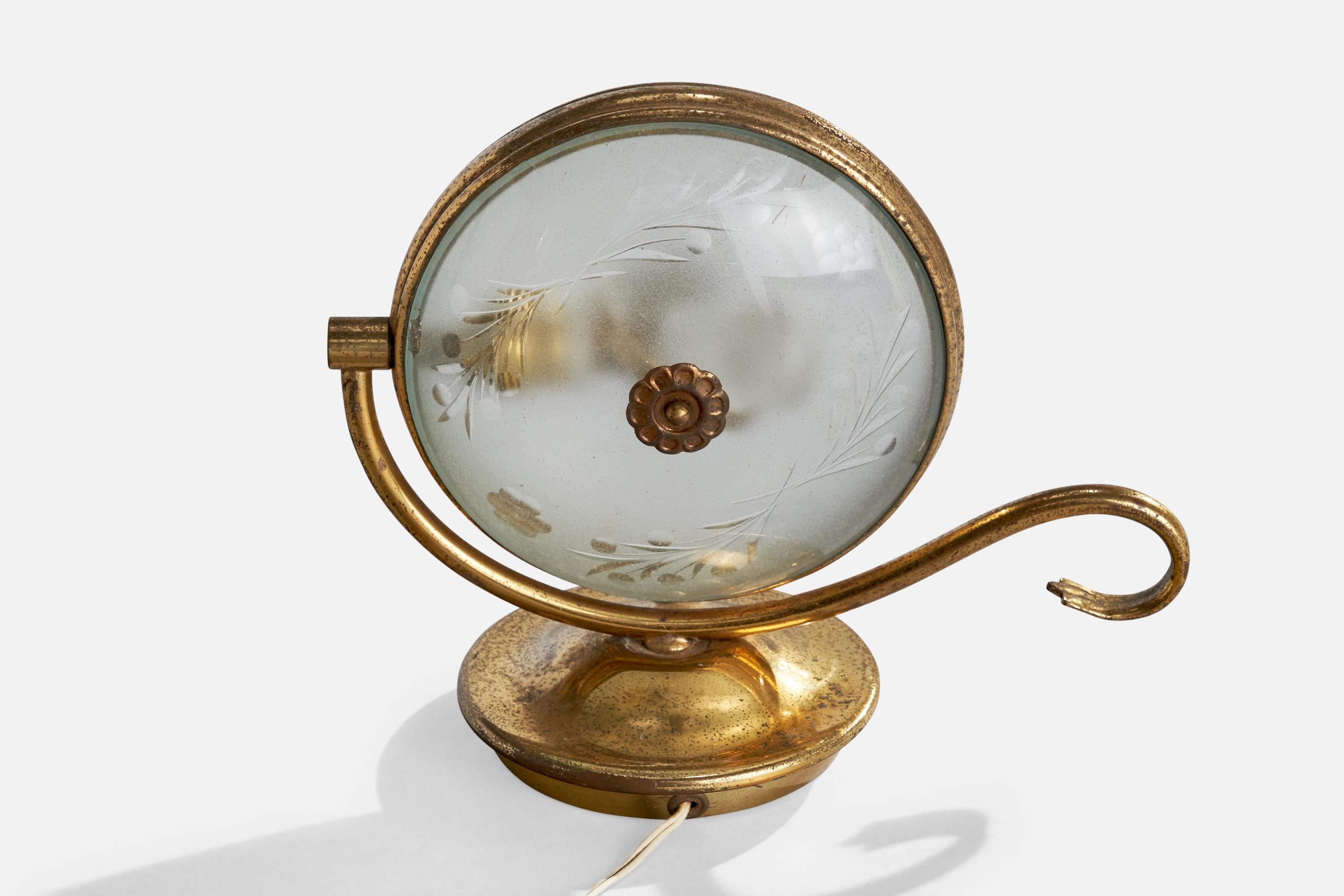 Créateur italien, lampe de bureau, laiton, verre, Italie, années 1940 Bon état - En vente à High Point, NC