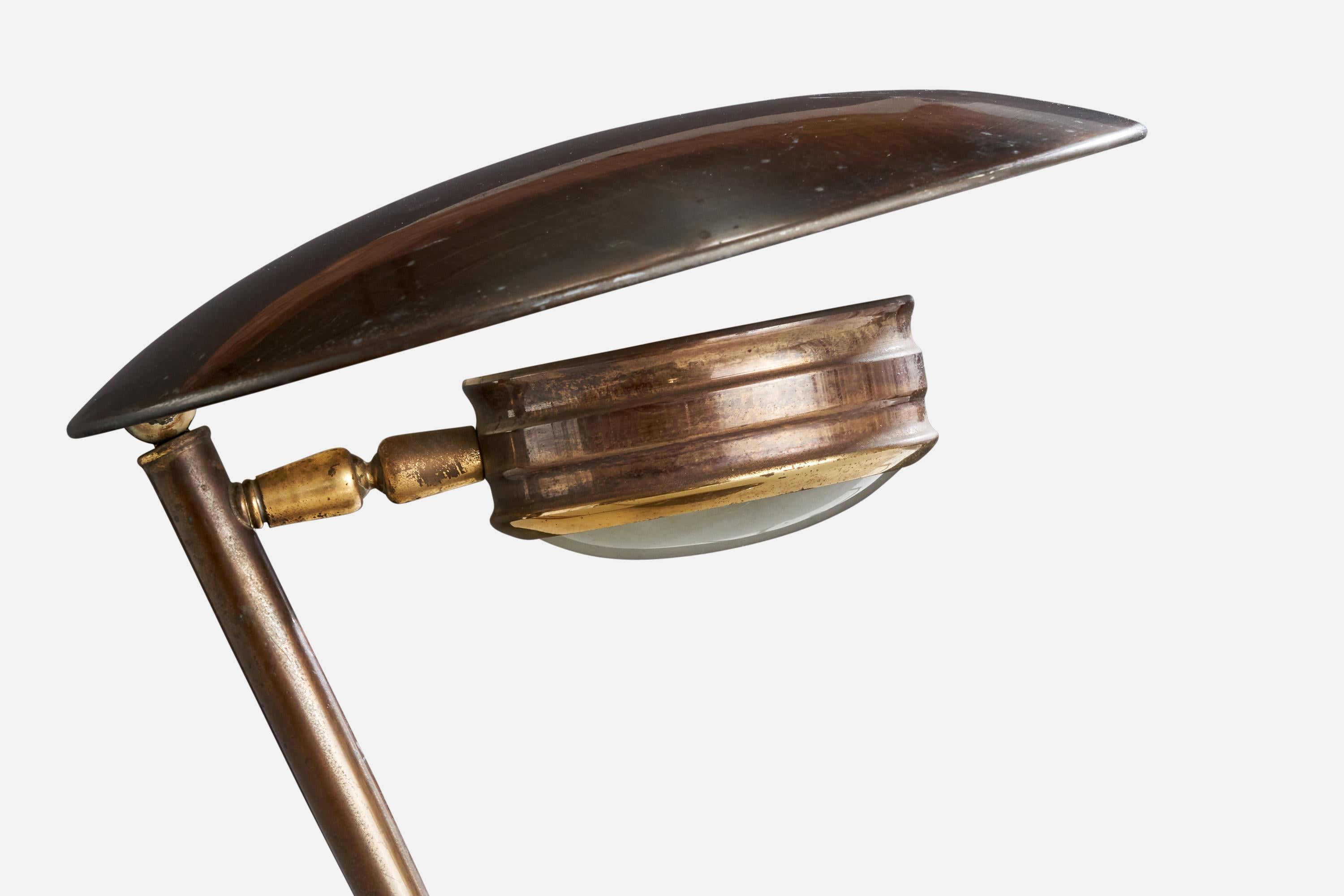 Mid-20th Century Italian Designer, Table Lamp, Brass, Glass, Italy, 1940s