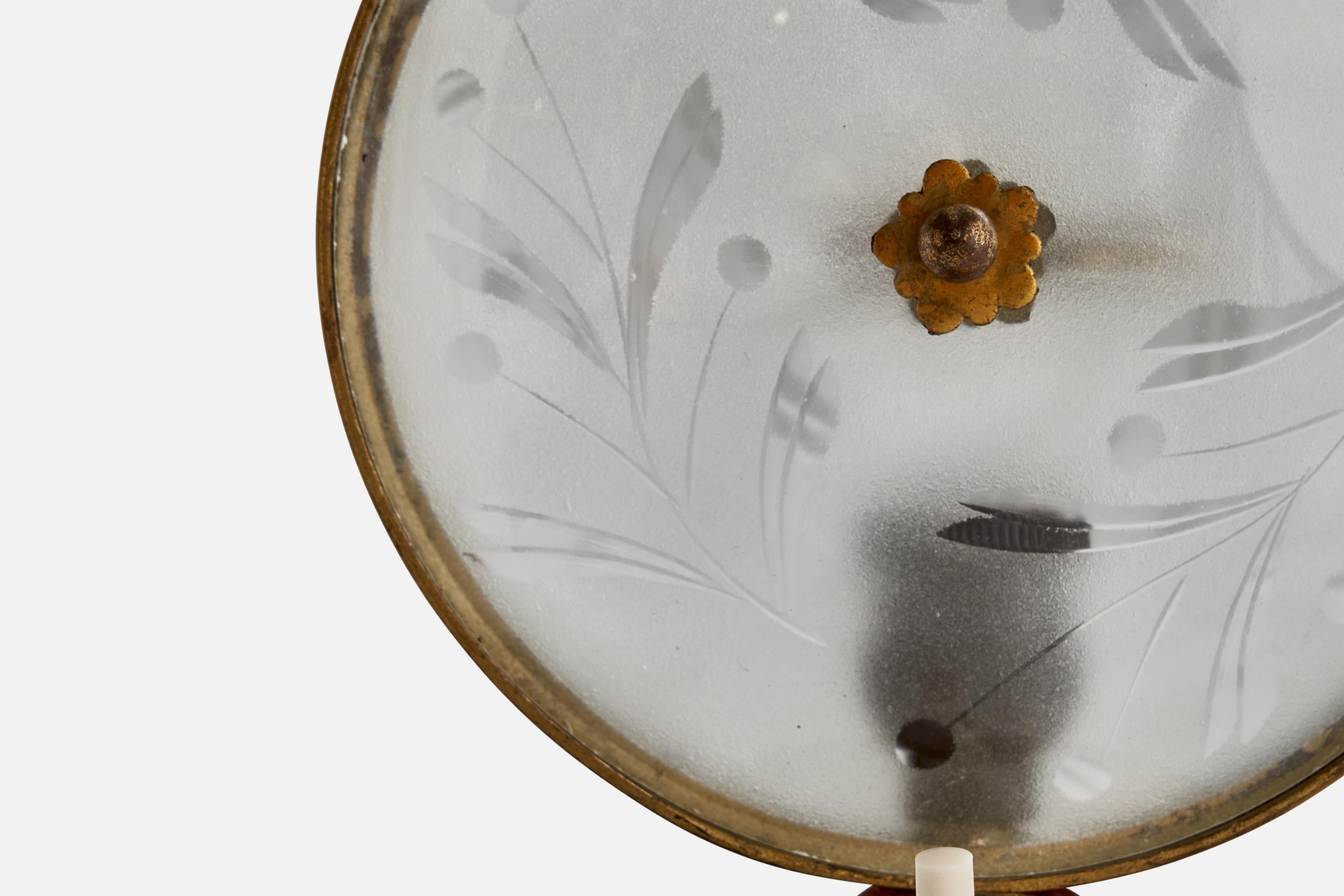 Mid-20th Century Italian Designer, Table Lamp, Brass, Glass, Italy, 1940s For Sale