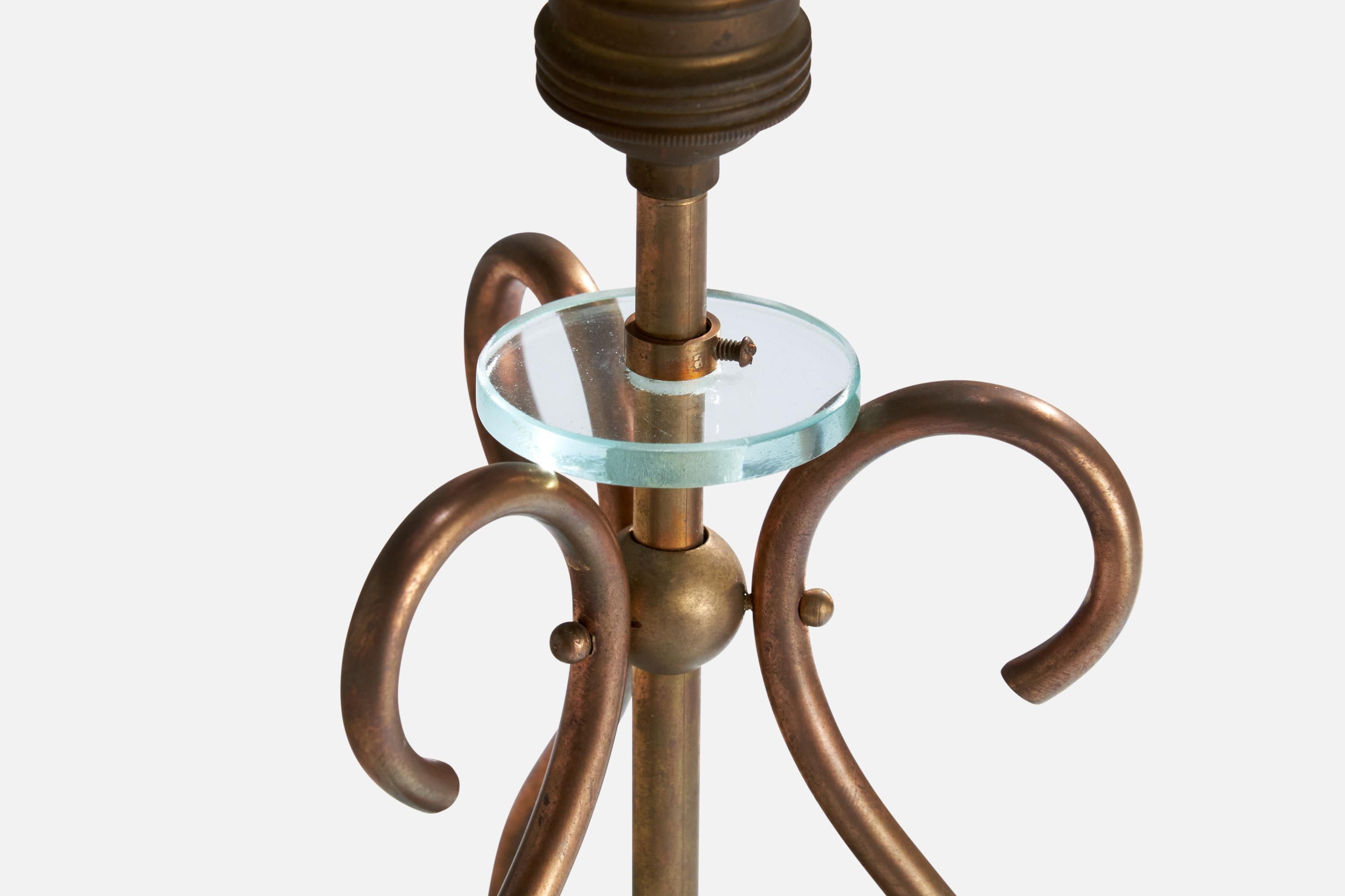 Italian Designer, Table Lamp, Brass, Glass, Italy, 1940s For Sale 1