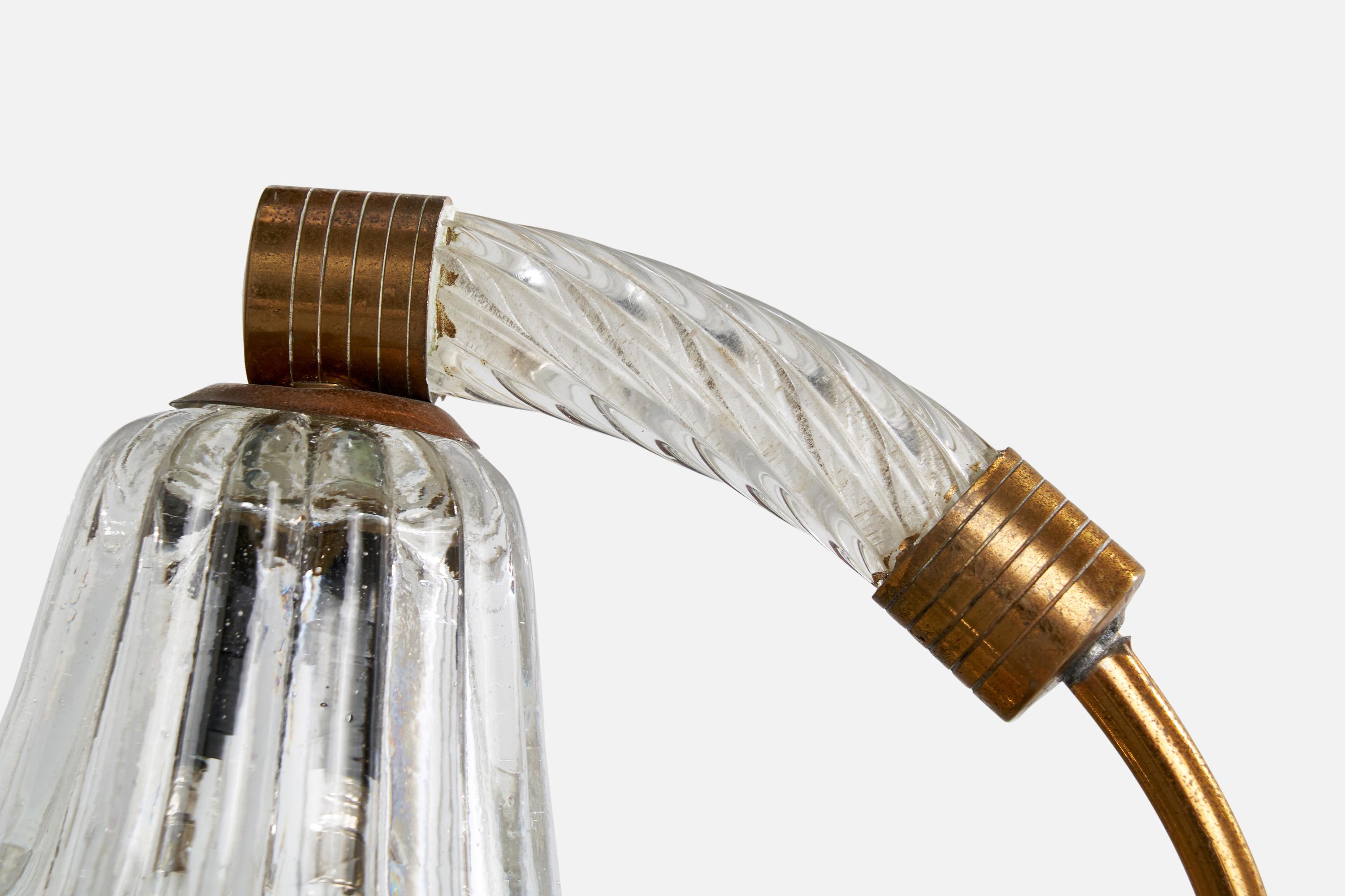 Italian Designer, Table Lamp, Brass, Glass, Italy, 1940s For Sale 1