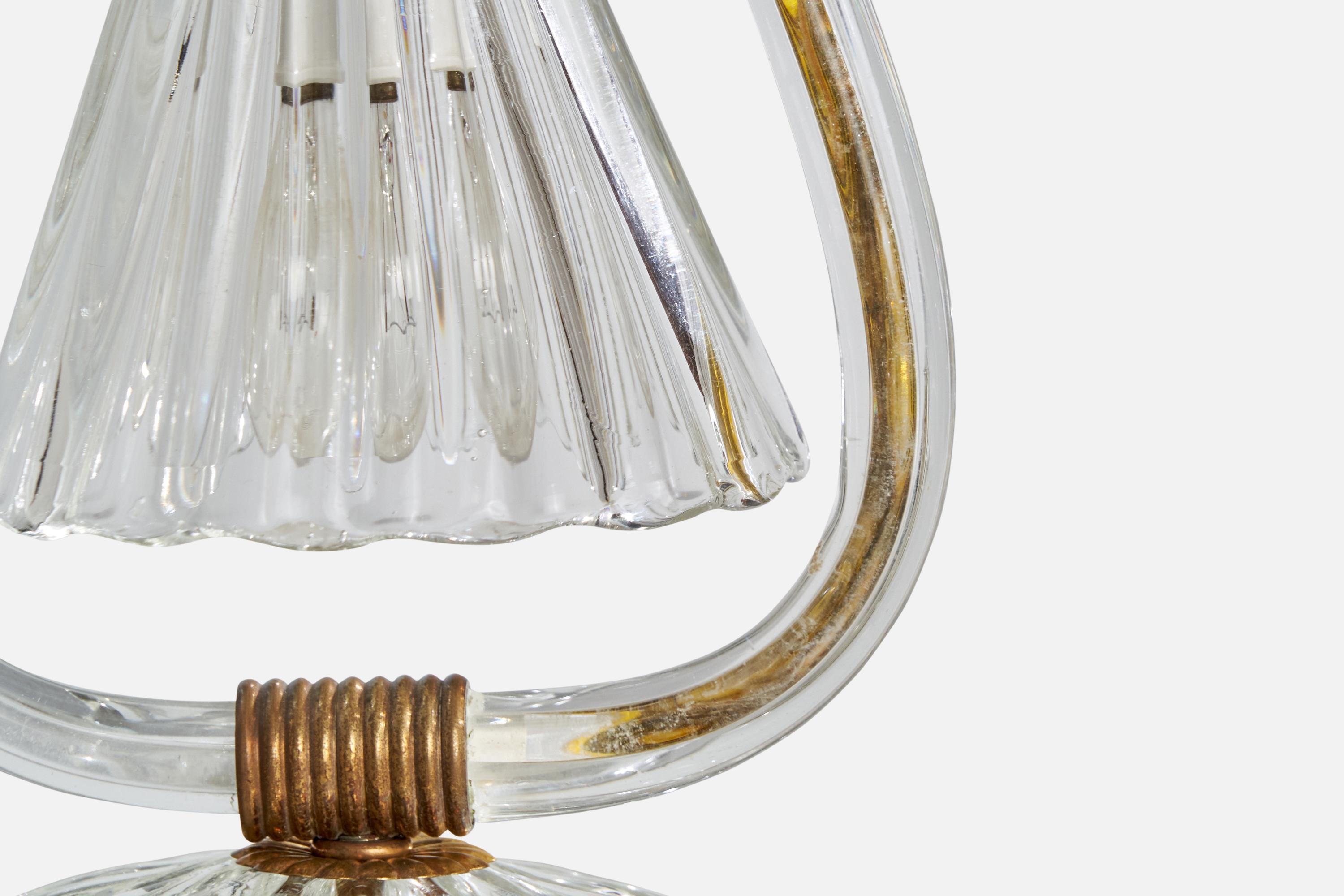 Laiton Créateur italien, lampe de bureau, laiton, verre, Italie, années 1940