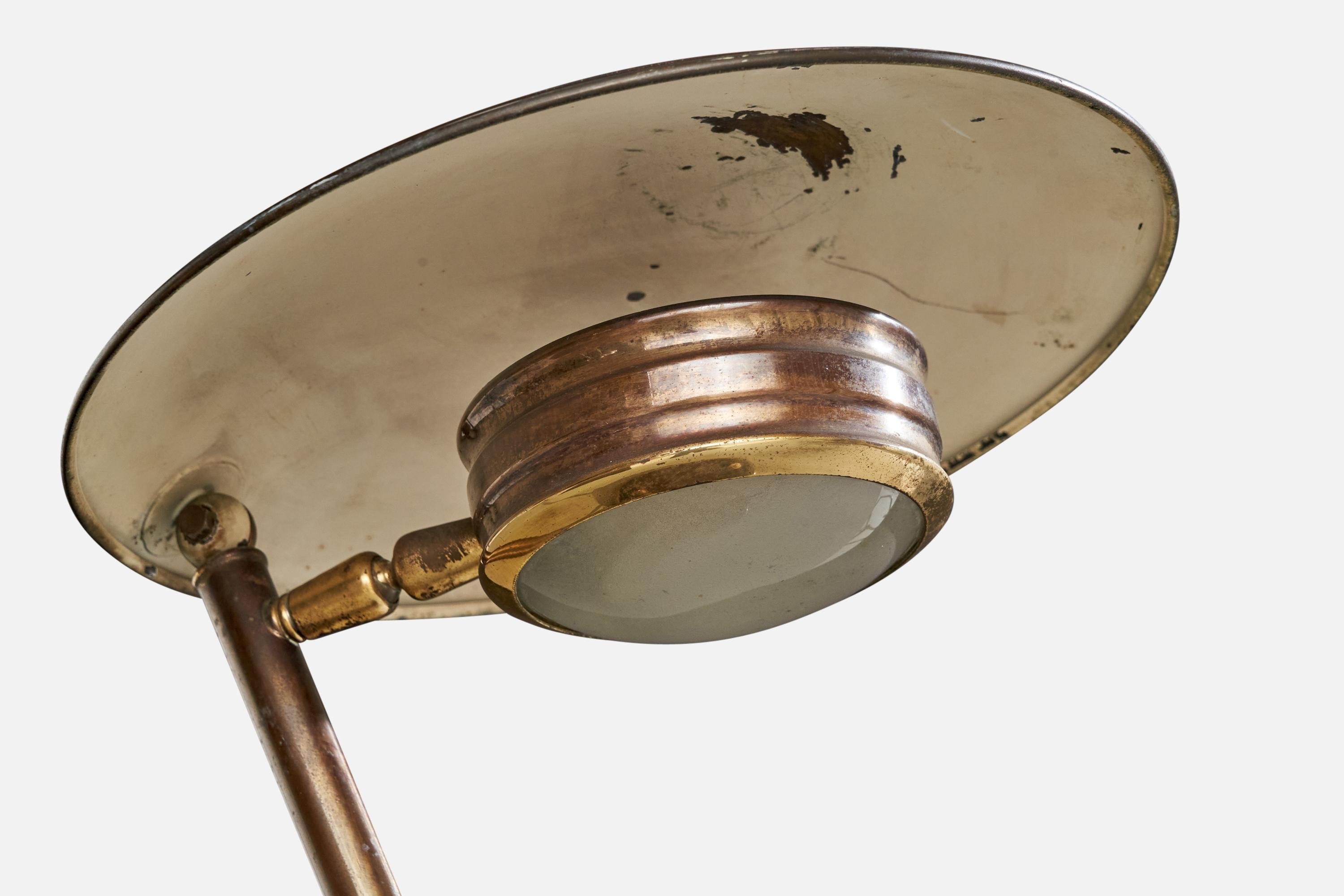 Italian Designer, Table Lamp, Brass, Glass, Italy, 1940s 1