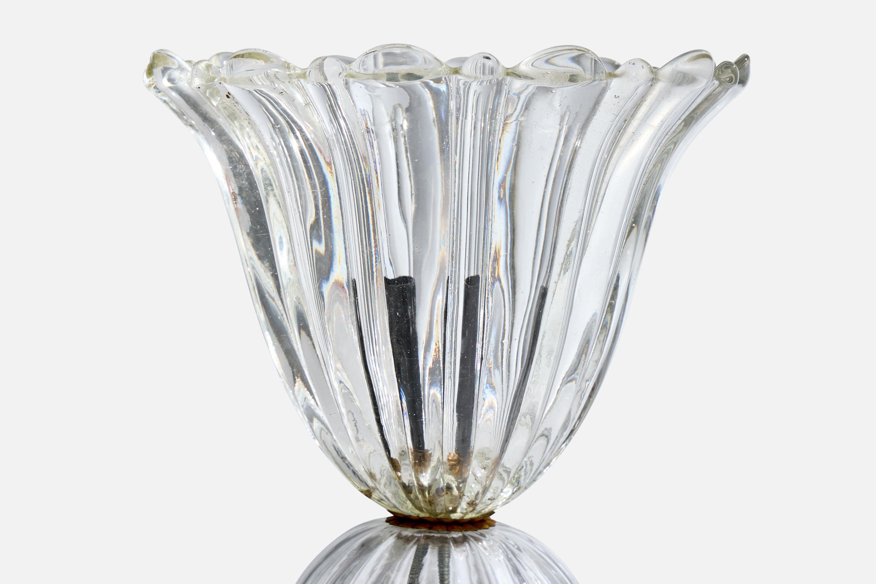 Diseñador italiano, lámpara de mesa, latón, cristal, Italia, años 40 en Bueno estado para la venta en High Point, NC
