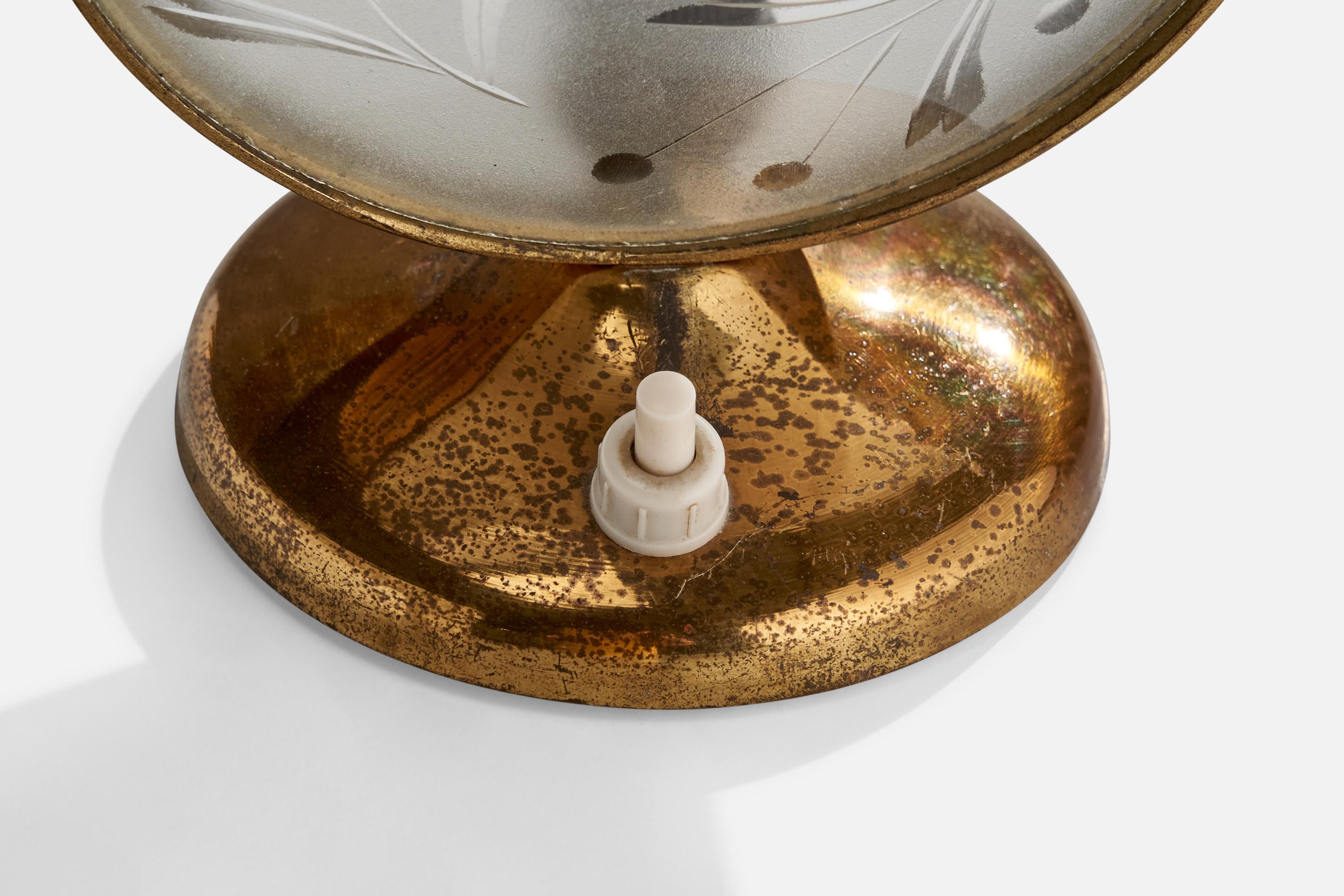 Italian Designer, Table Lamp, Brass, Glass, Italy, 1940s For Sale 1