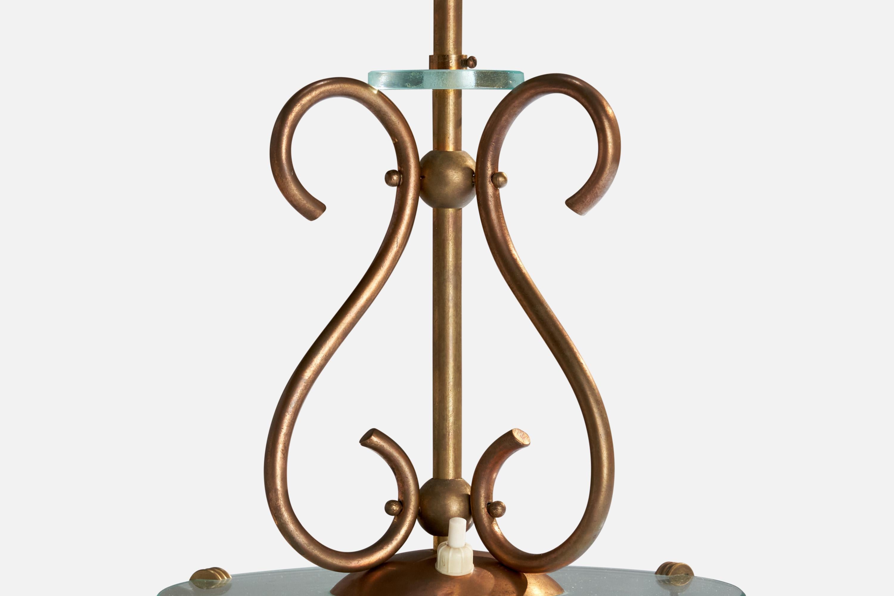 Italian Designer, Table Lamp, Brass, Glass, Italy, 1940s For Sale 2