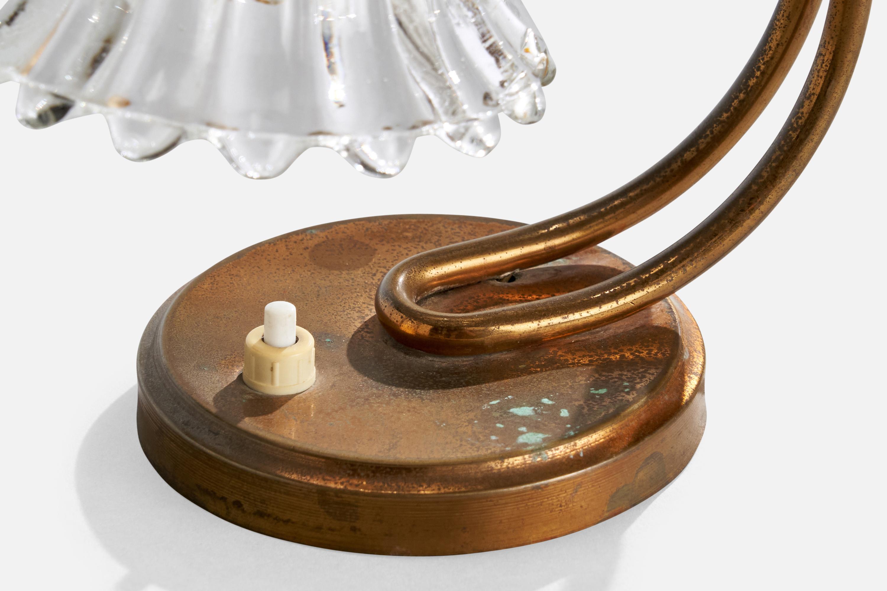Italian Designer, Table Lamp, Brass, Glass, Italy, 1940s For Sale 2