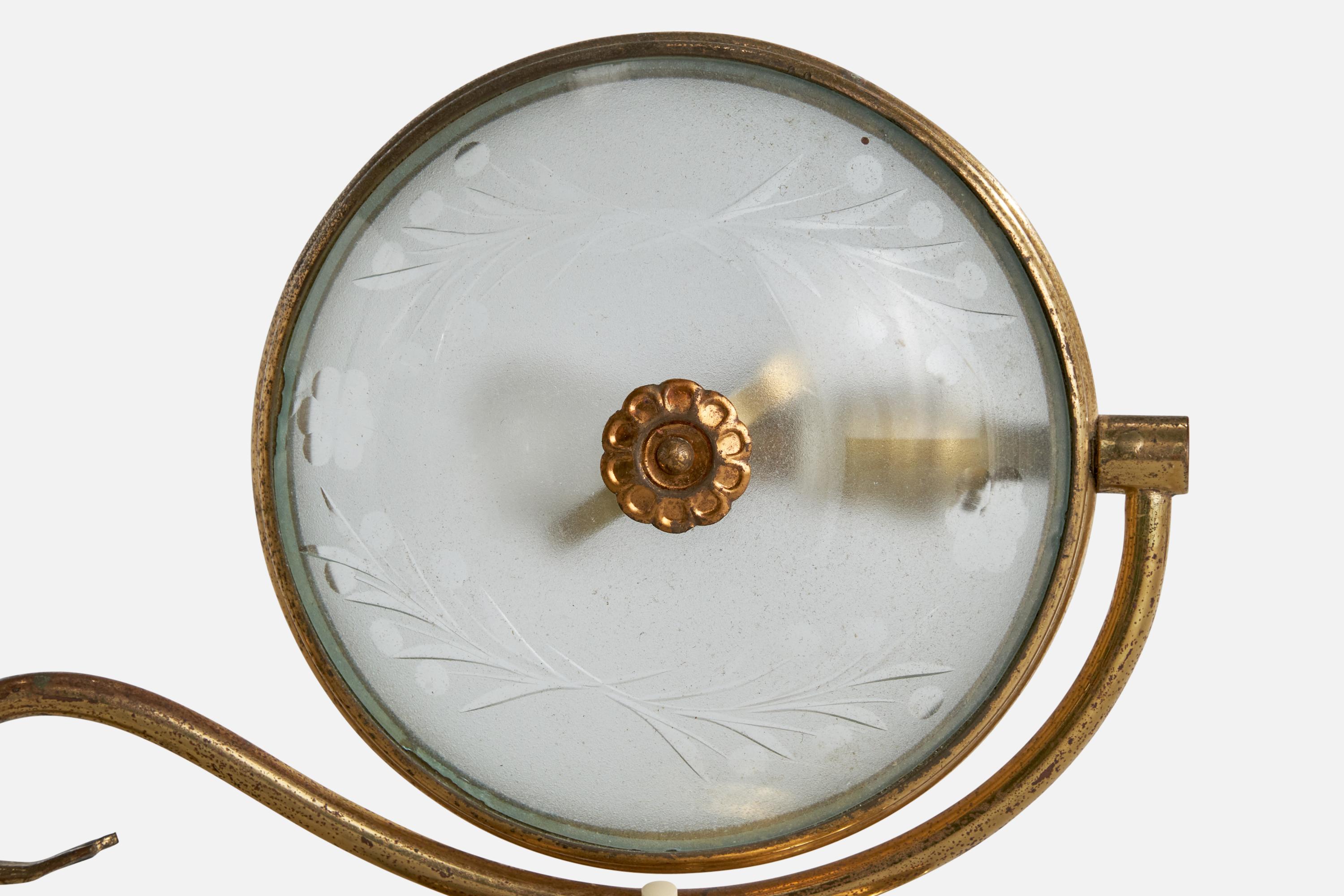 Laiton Créateur italien, lampe de bureau, laiton, verre, Italie, années 1940 en vente