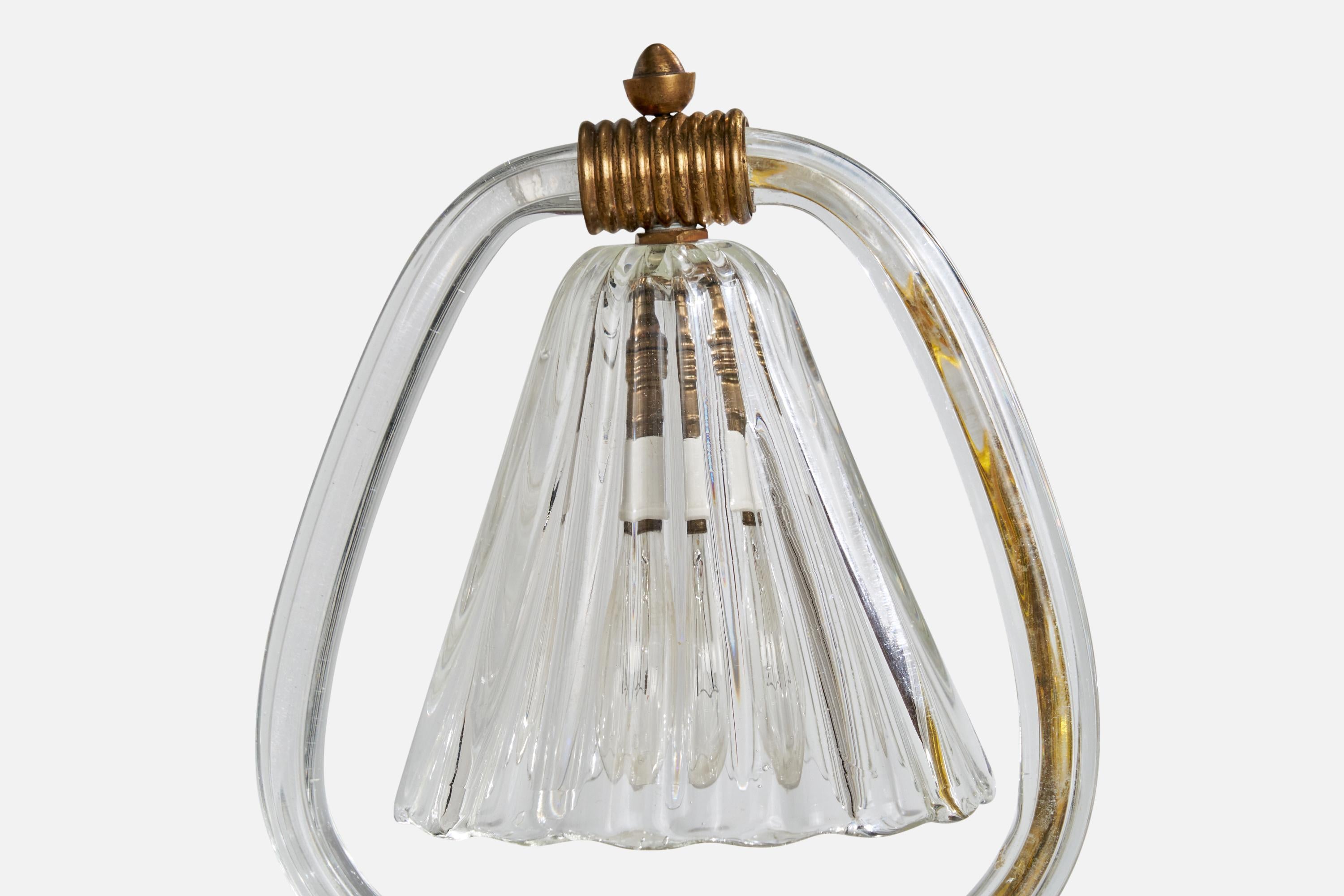 Créateur italien, lampe de bureau, laiton, verre, Italie, années 1940 1