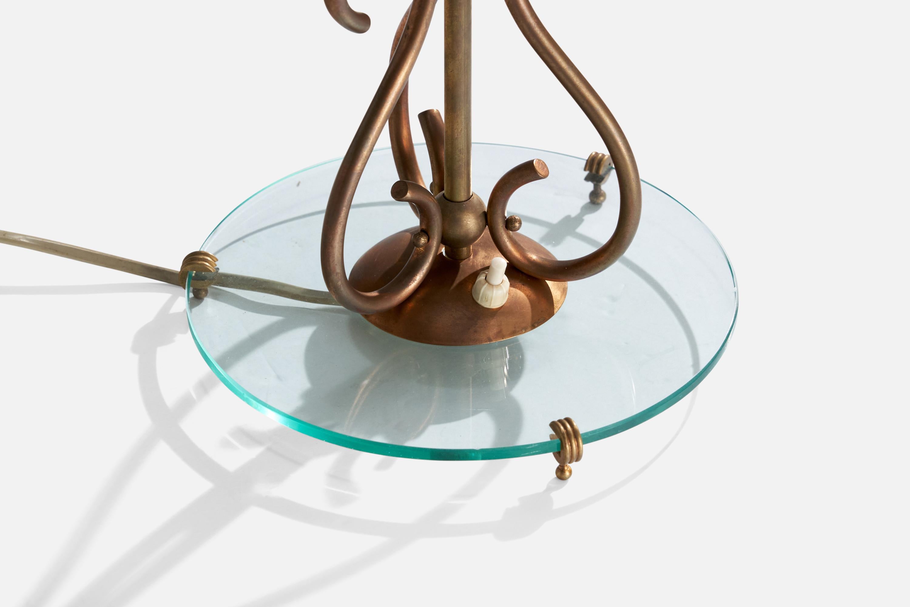 Italian Designer, Table Lamp, Brass, Glass, Italy, 1940s For Sale 3