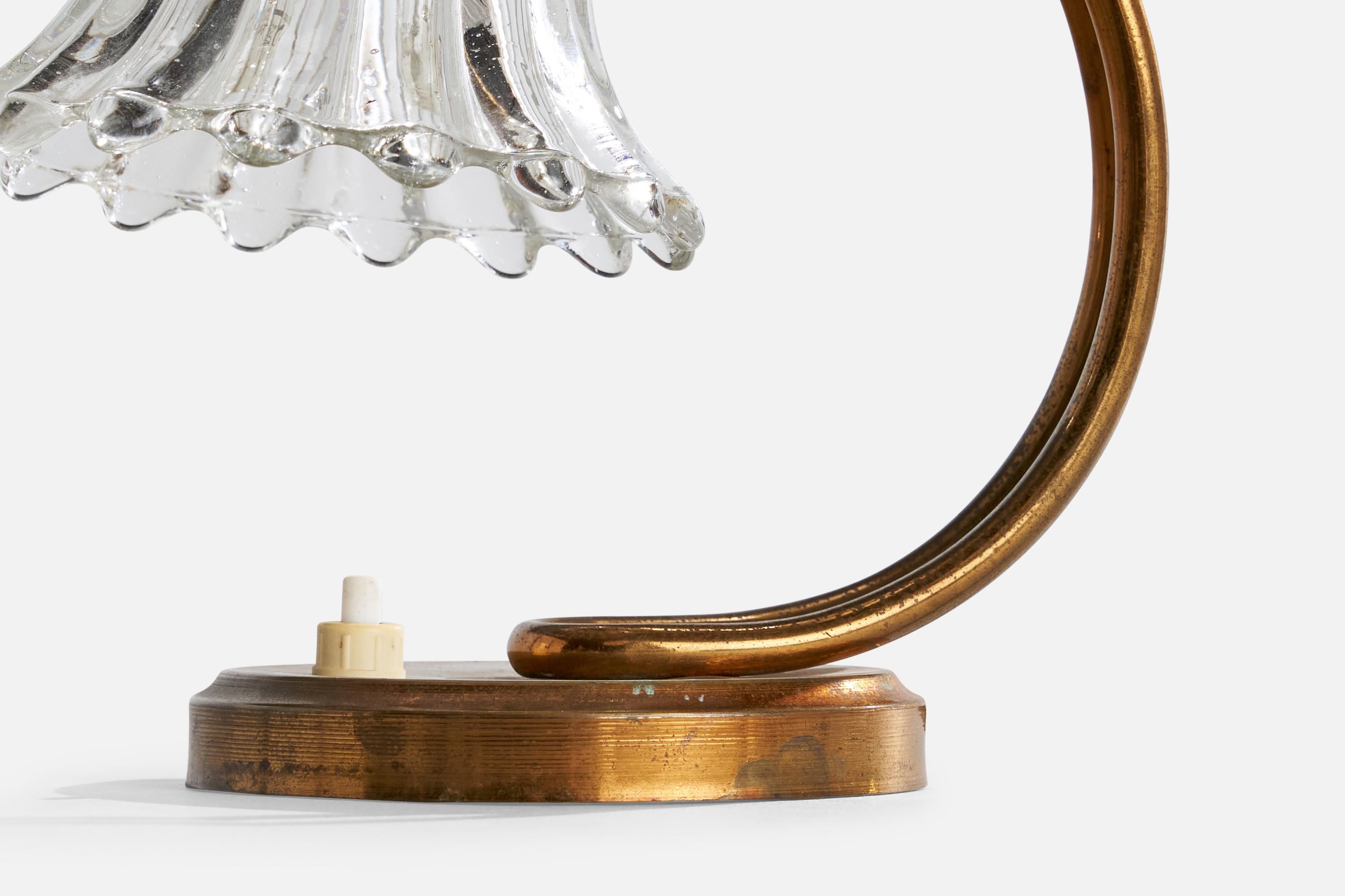 Italian Designer, Table Lamp, Brass, Glass, Italy, 1940s For Sale 3