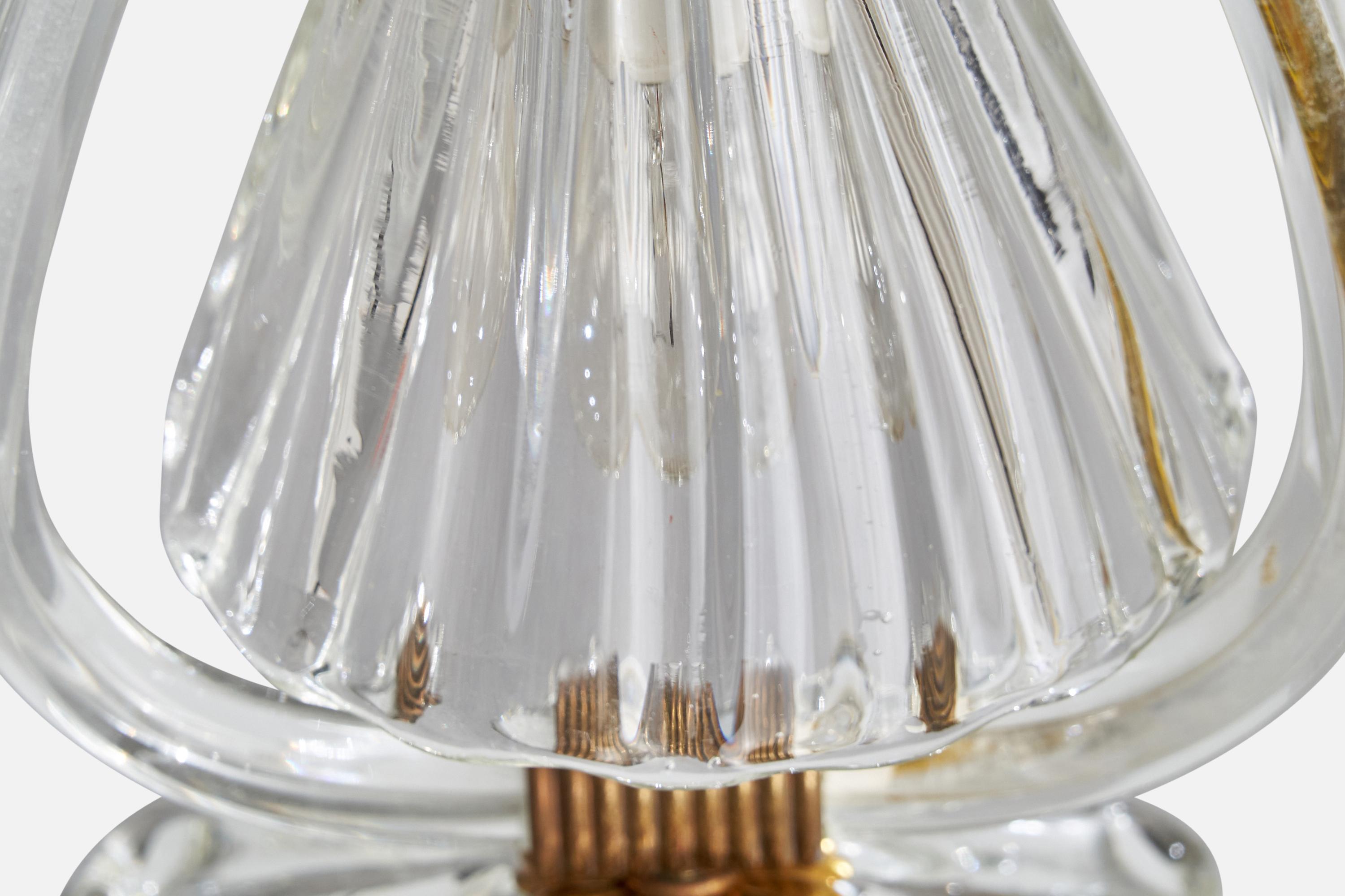 Créateur italien, lampe de bureau, laiton, verre, Italie, années 1940 2