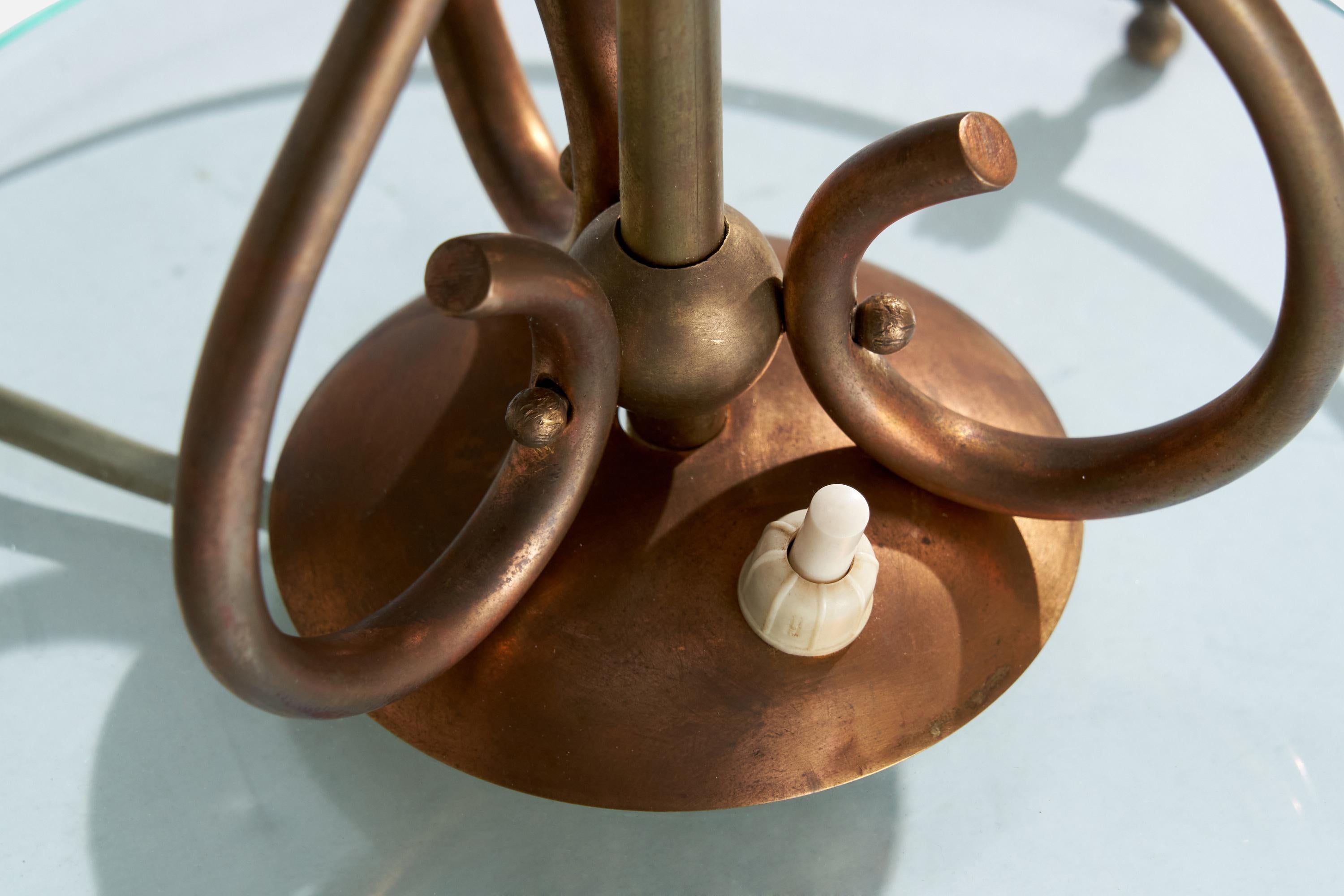 Italian Designer, Table Lamp, Brass, Glass, Italy, 1940s For Sale 4