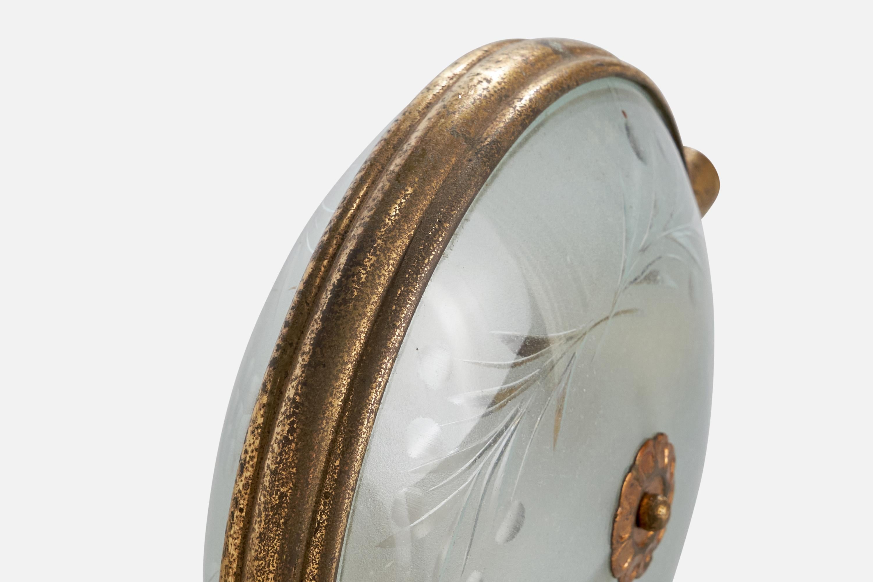 Créateur italien, lampe de bureau, laiton, verre, Italie, années 1940 en vente 2