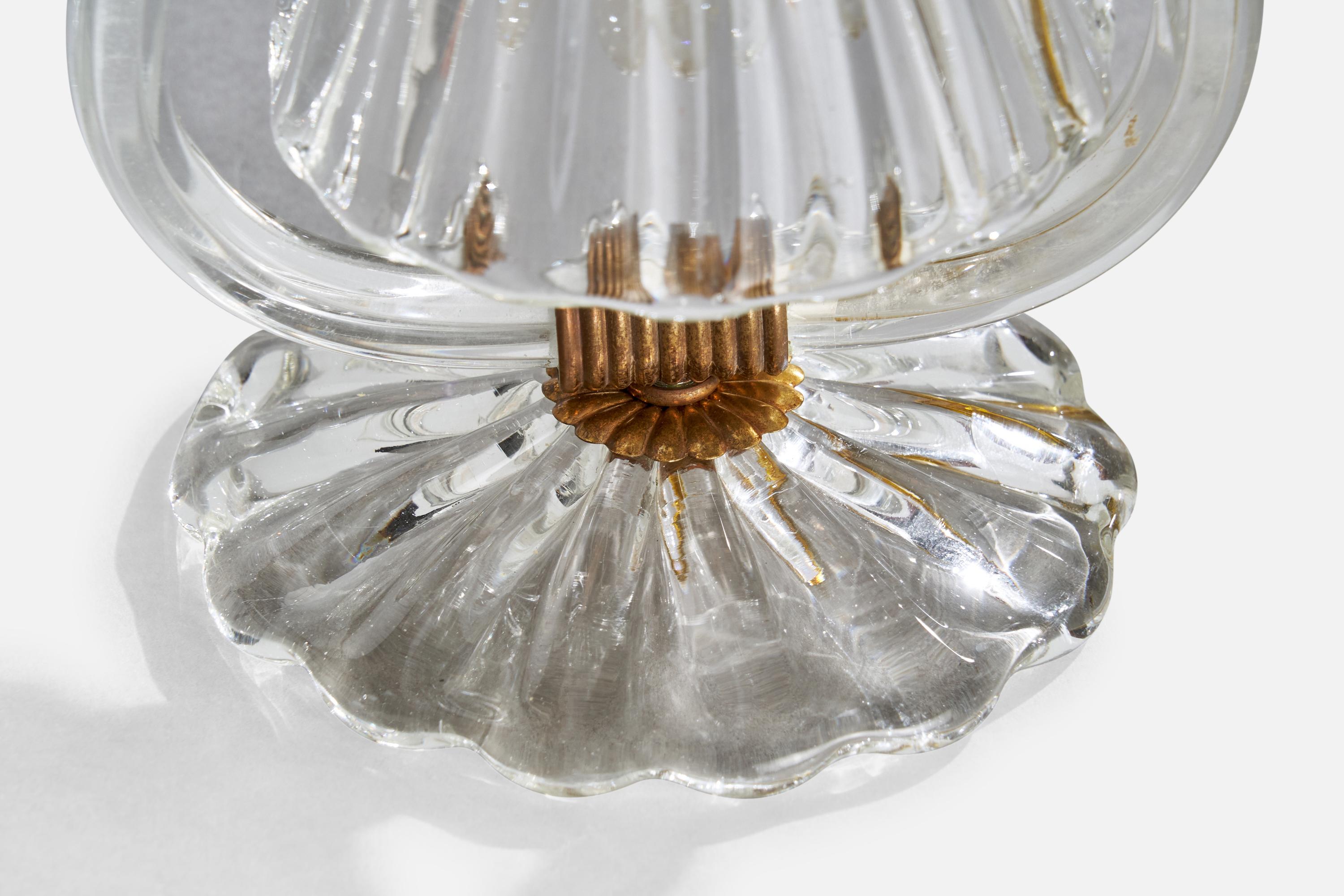 Créateur italien, lampe de bureau, laiton, verre, Italie, années 1940 3