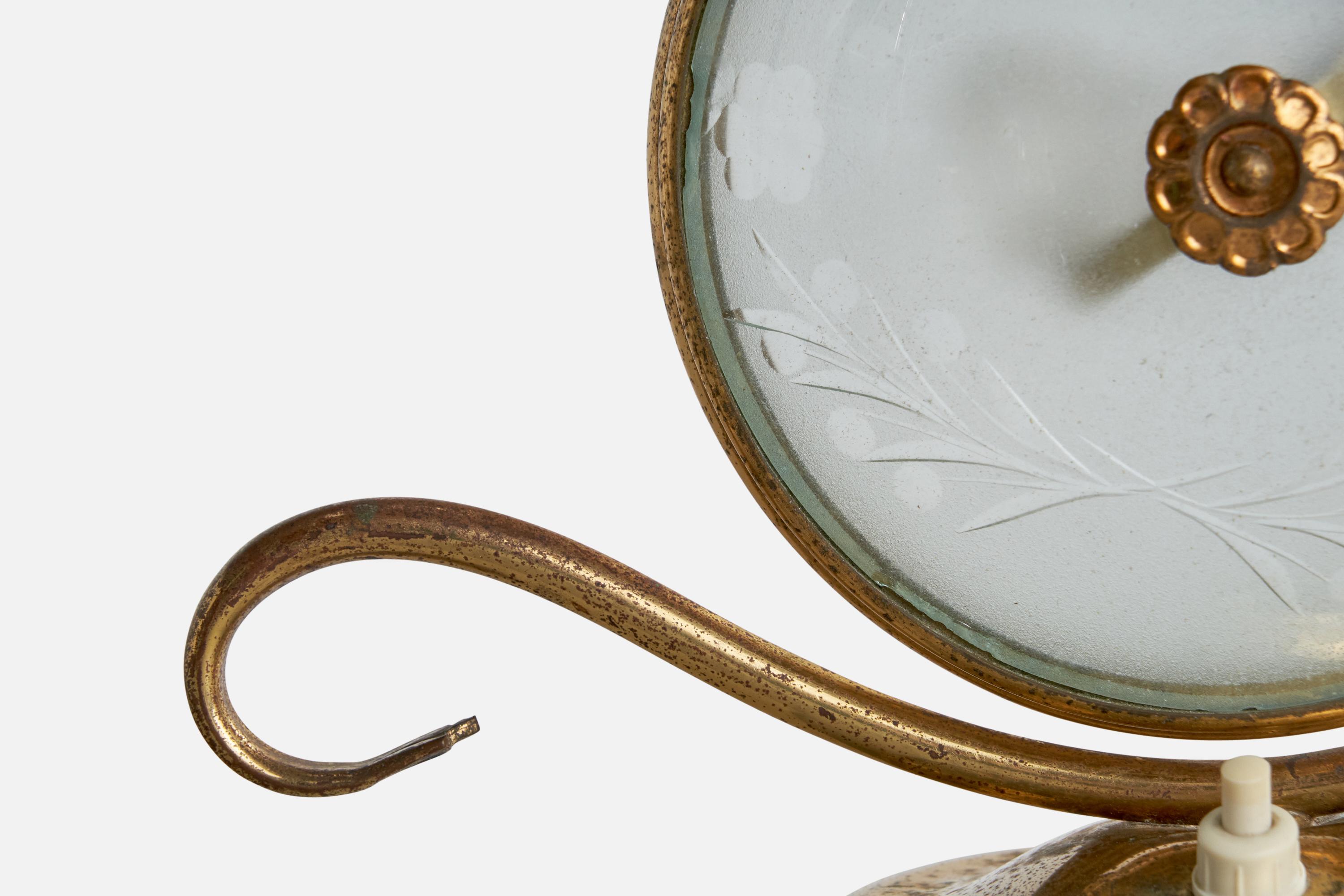 Créateur italien, lampe de bureau, laiton, verre, Italie, années 1940 en vente 3