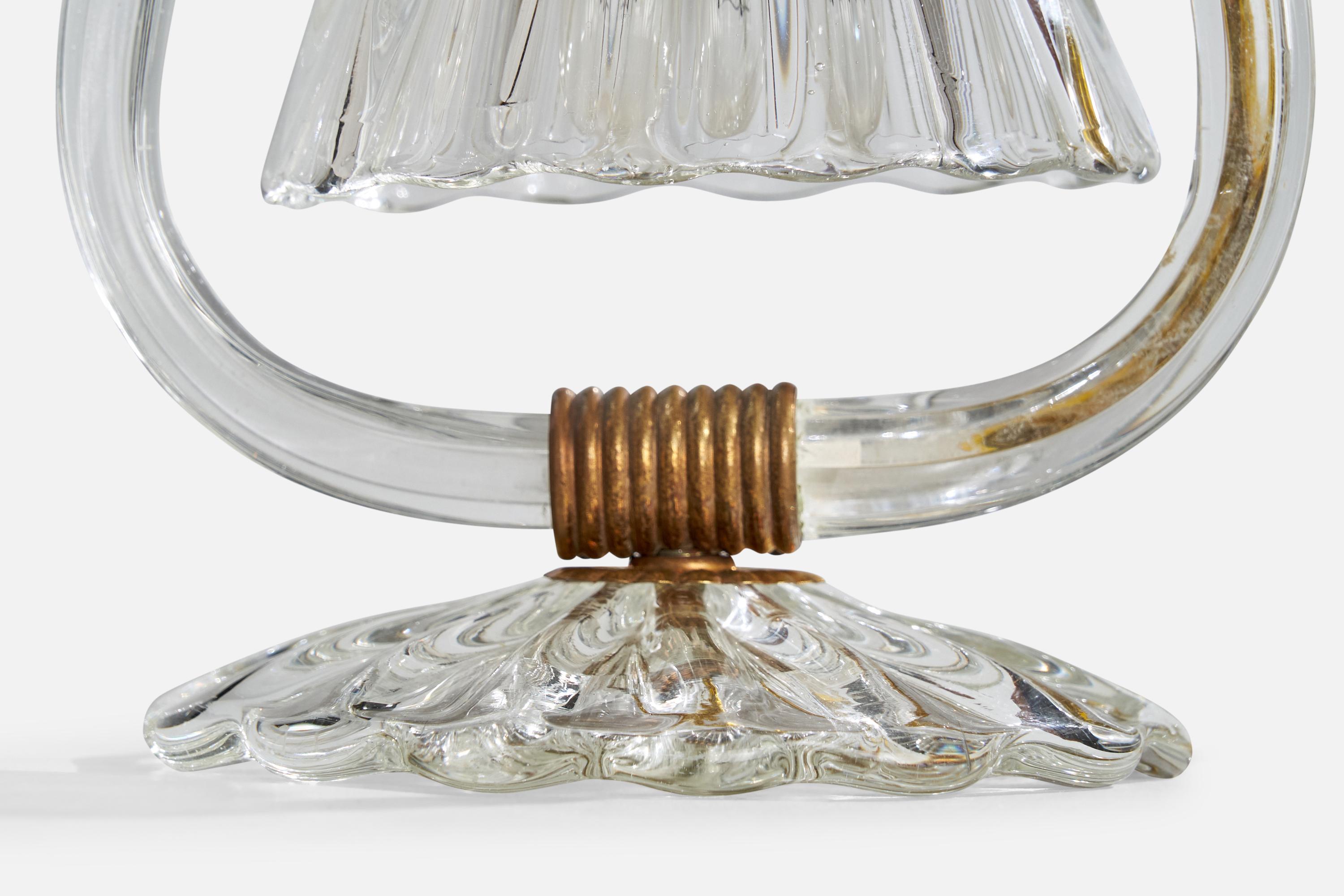 Créateur italien, lampe de bureau, laiton, verre, Italie, années 1940 4