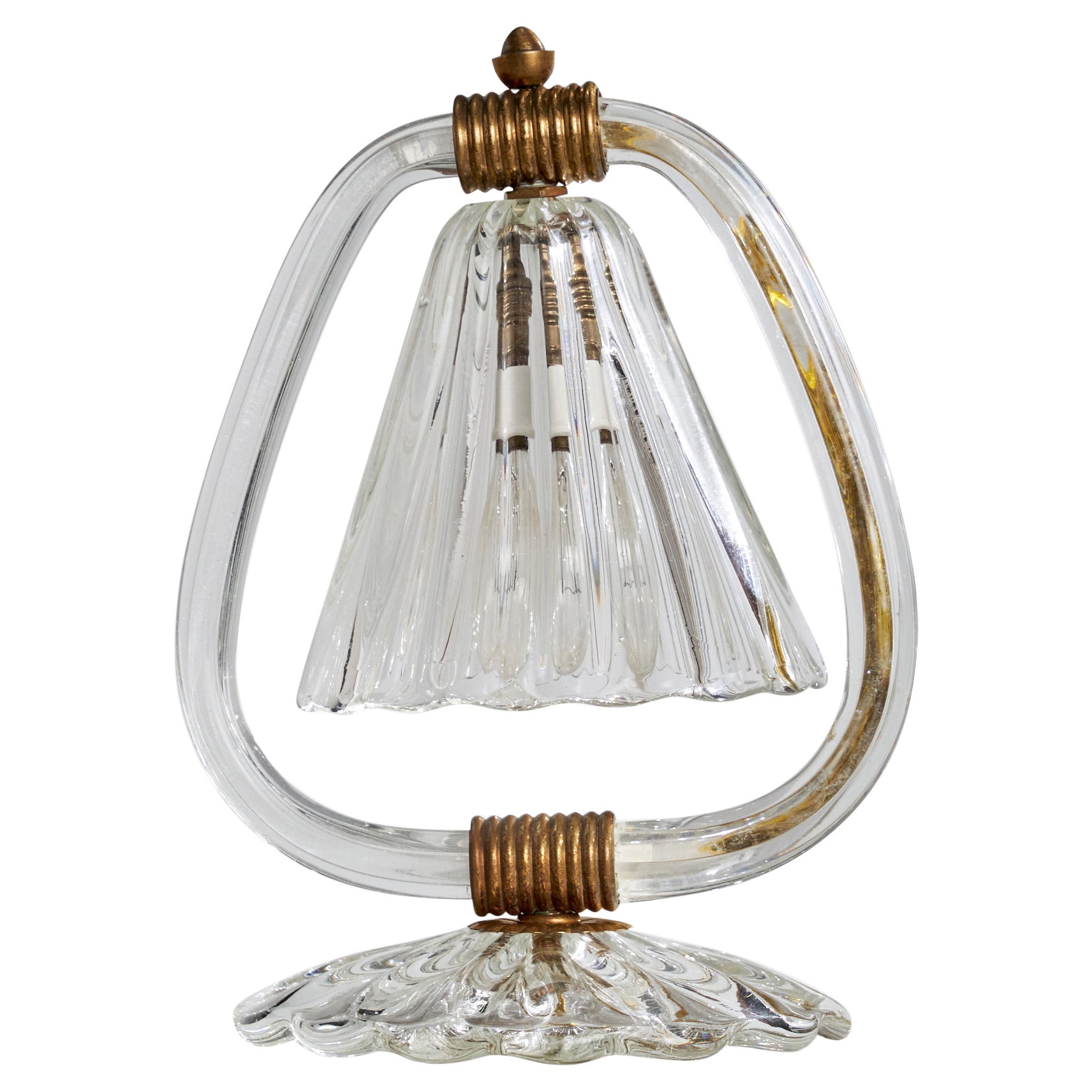Italian Designer, Table Lamp, Brass, Glass, Italy, 1940s