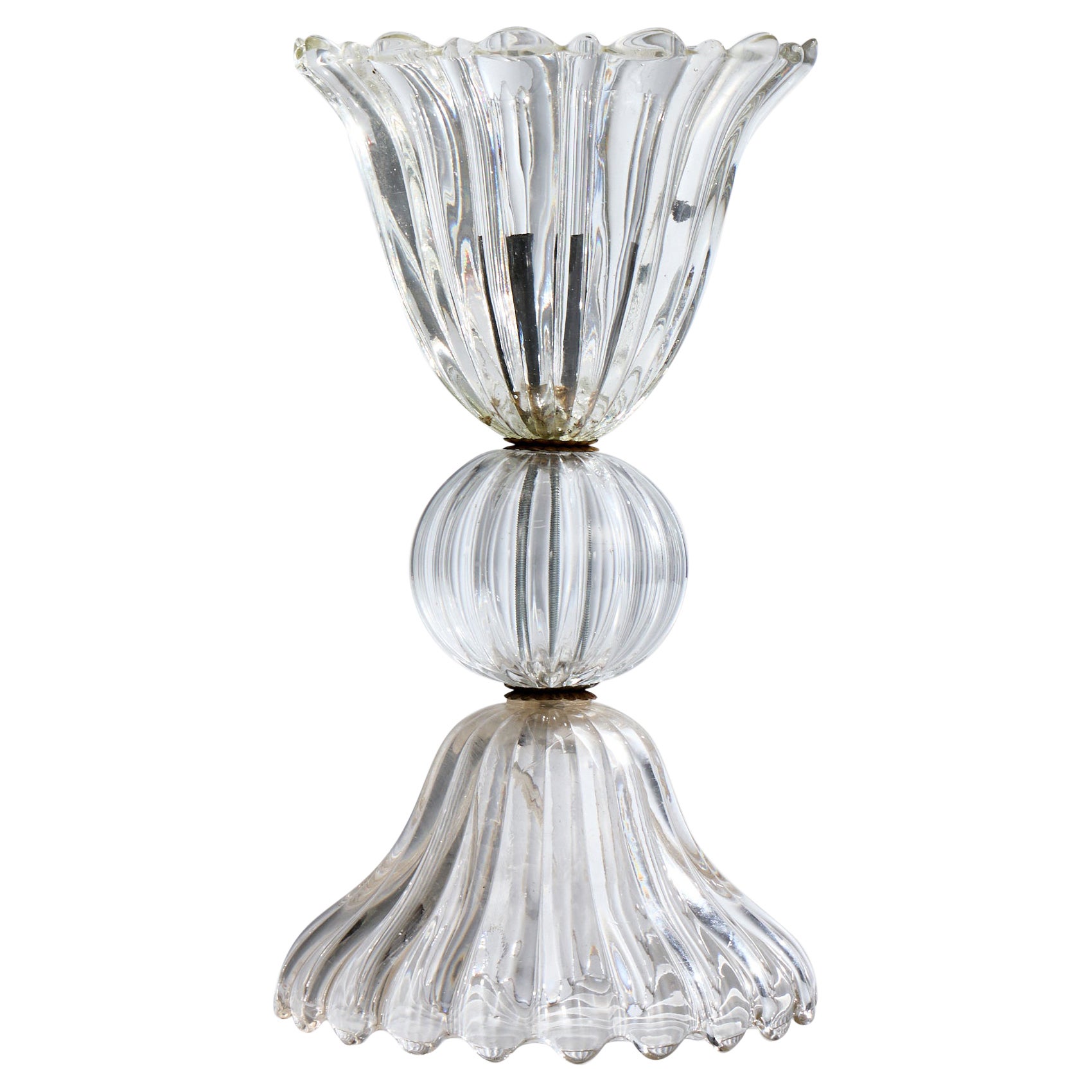 Diseñador italiano, lámpara de mesa, latón, cristal, Italia, años 40