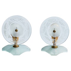 Diseñador italiano, lámpara de mesa, latón, cristal, Italia, años 40