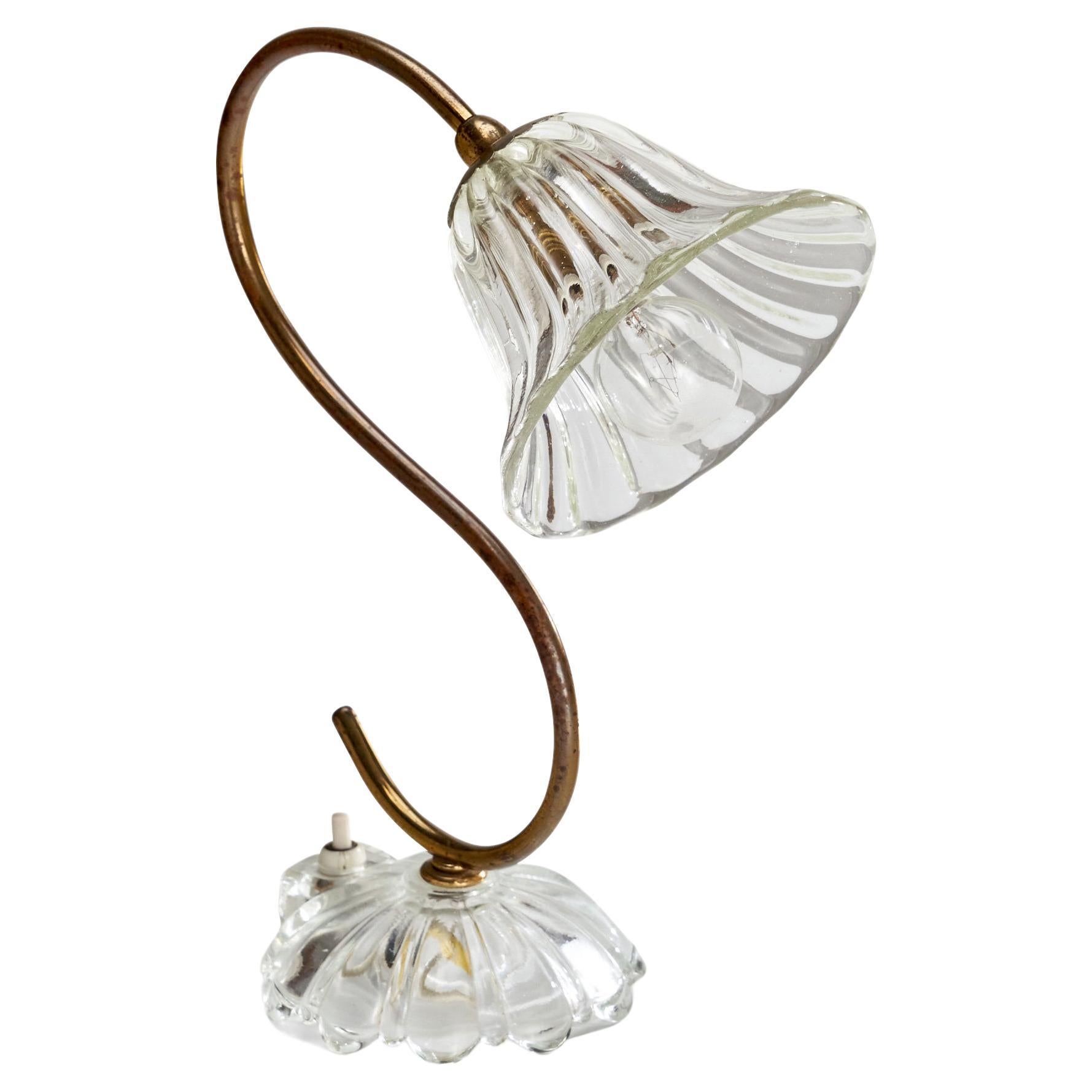 Lampada da tavolo di design italiano, ottone, vetro, Italia, anni '40
